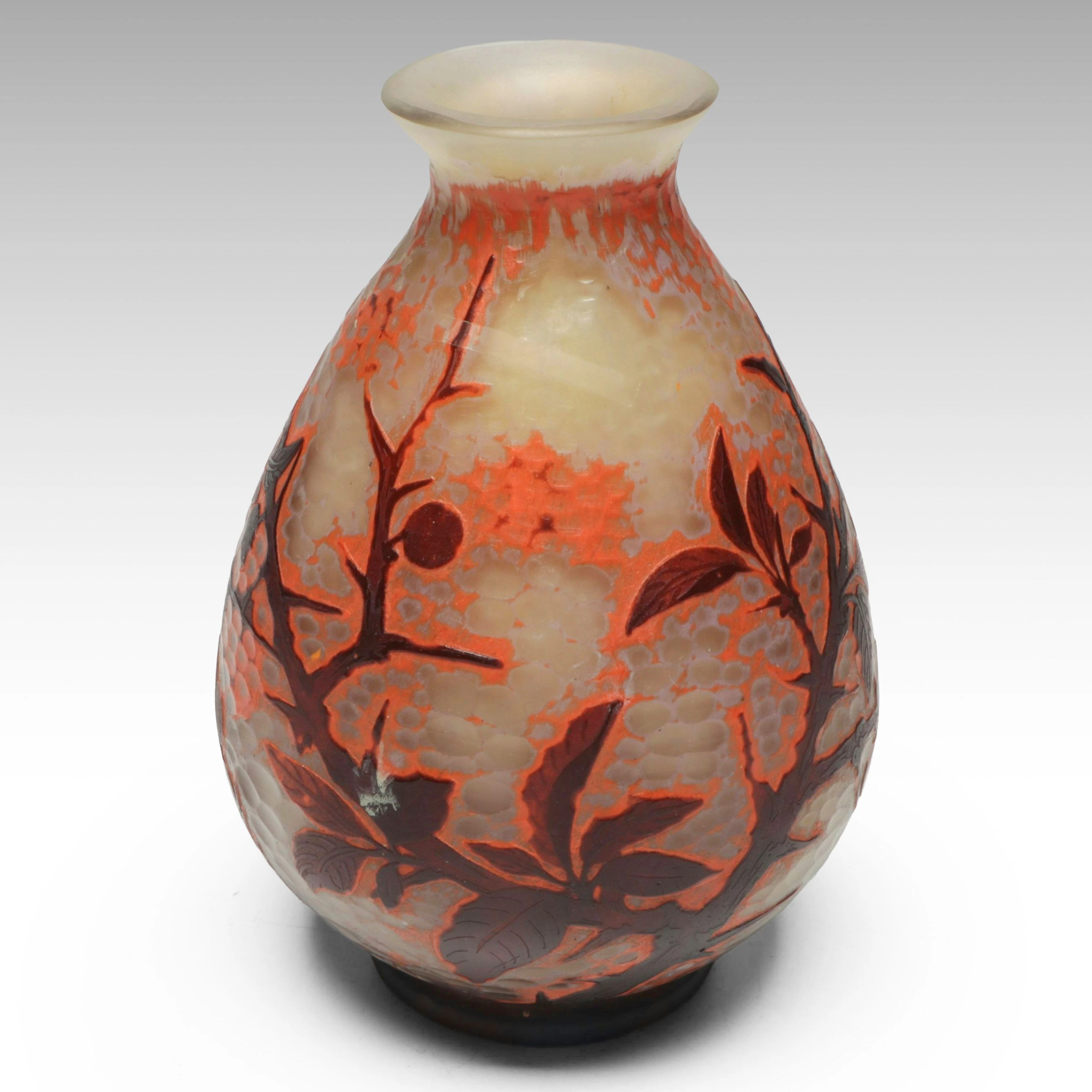Daum Nancy French Art Nouveau Style Marquetry Glass Vase