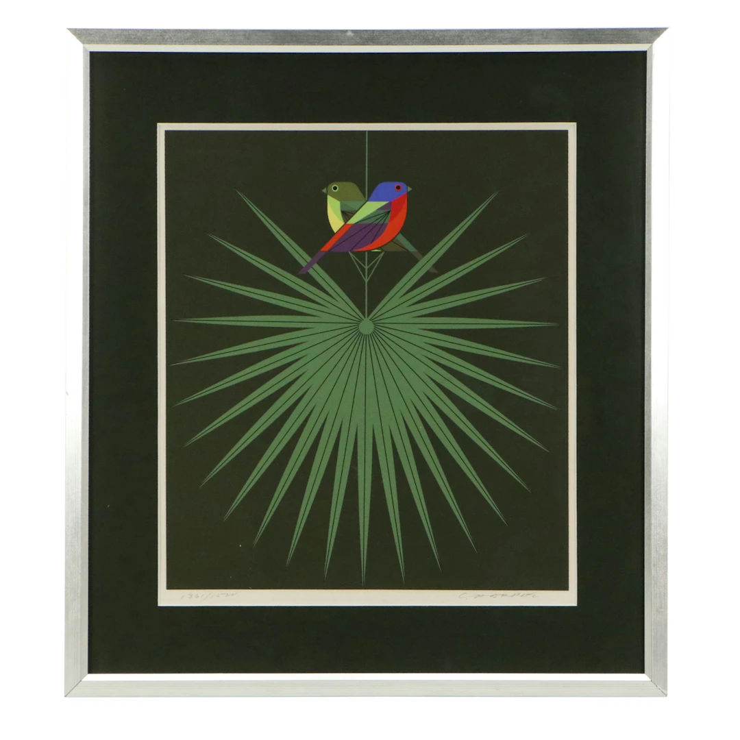 Charley Harper Serigraph "Painted Buntings (Flamboyant Feathers)," 1974