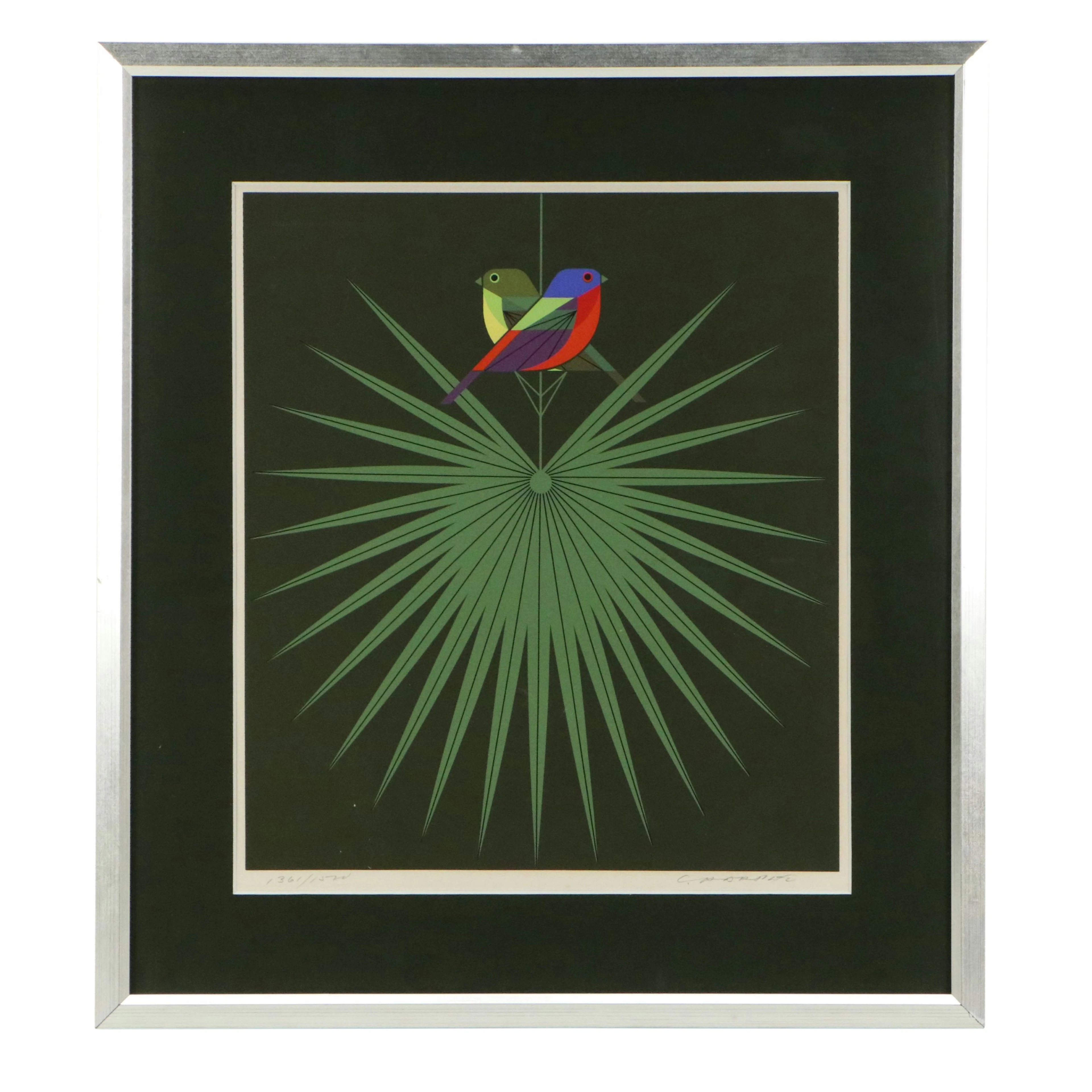 Charley Harper Serigraph "Painted Buntings (Flamboyant Feathers)," 1974