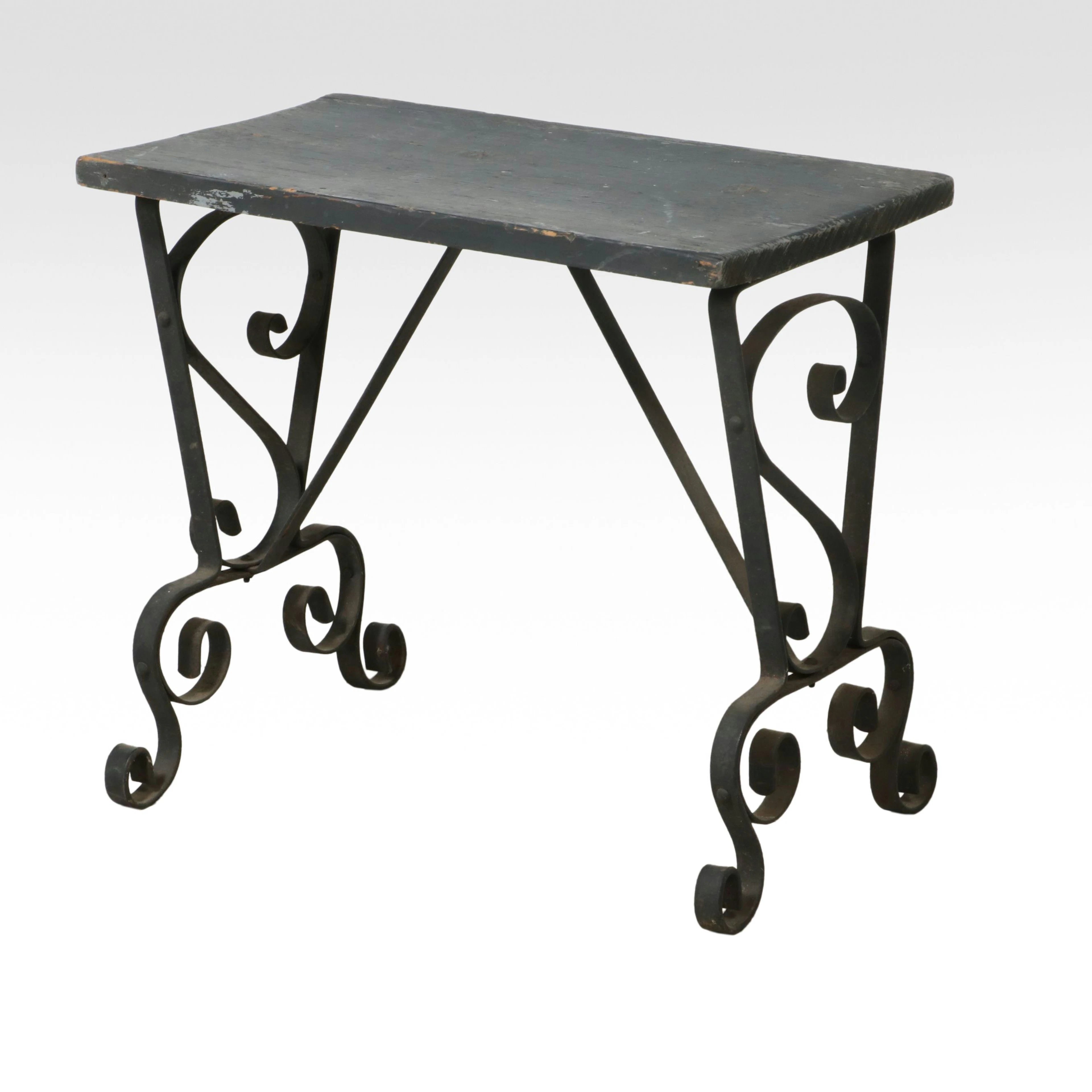 Painted Wood Top Wrought Iron Accent Table, 20th Century