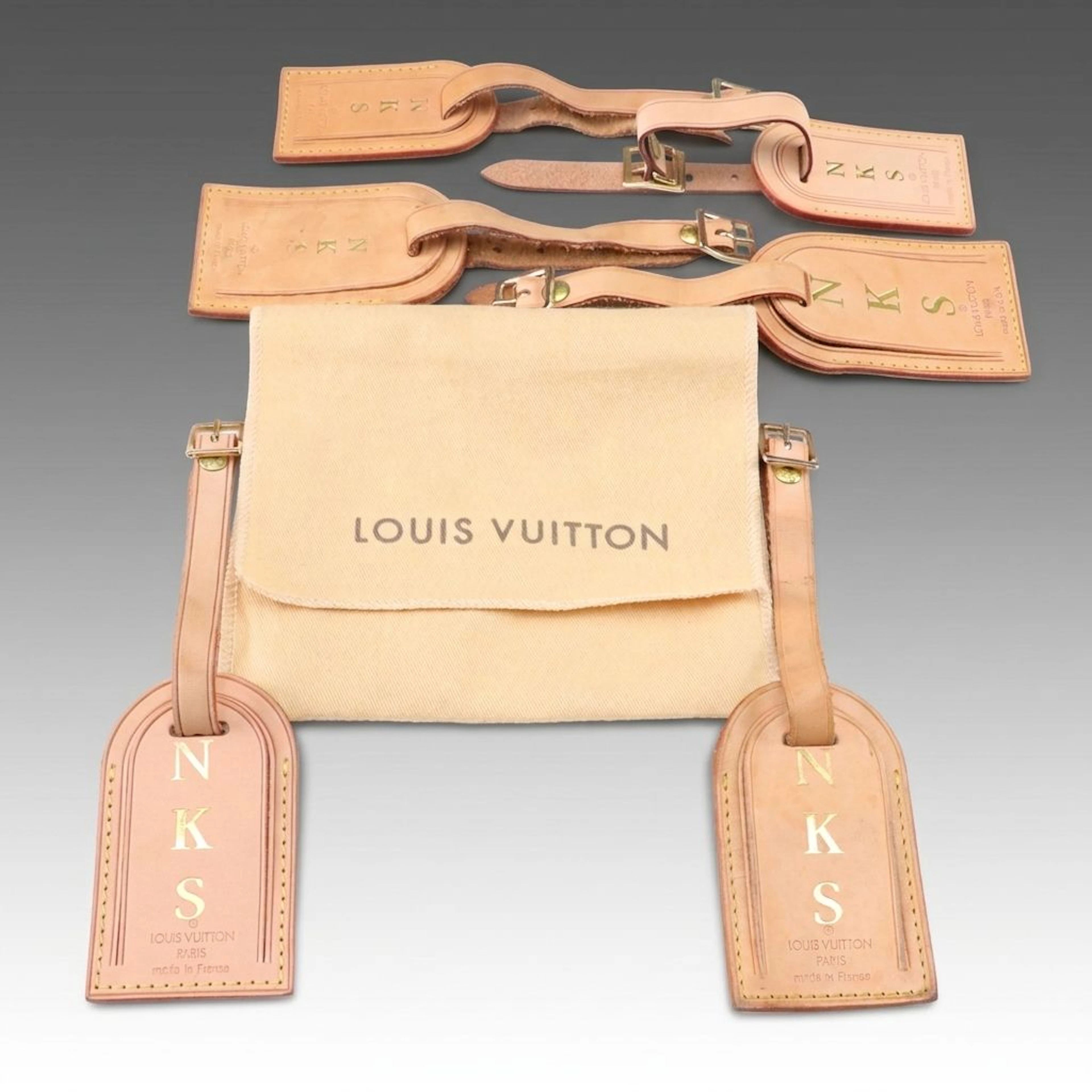 Louis Vuitton Luggage Tags with "NKS" Initials