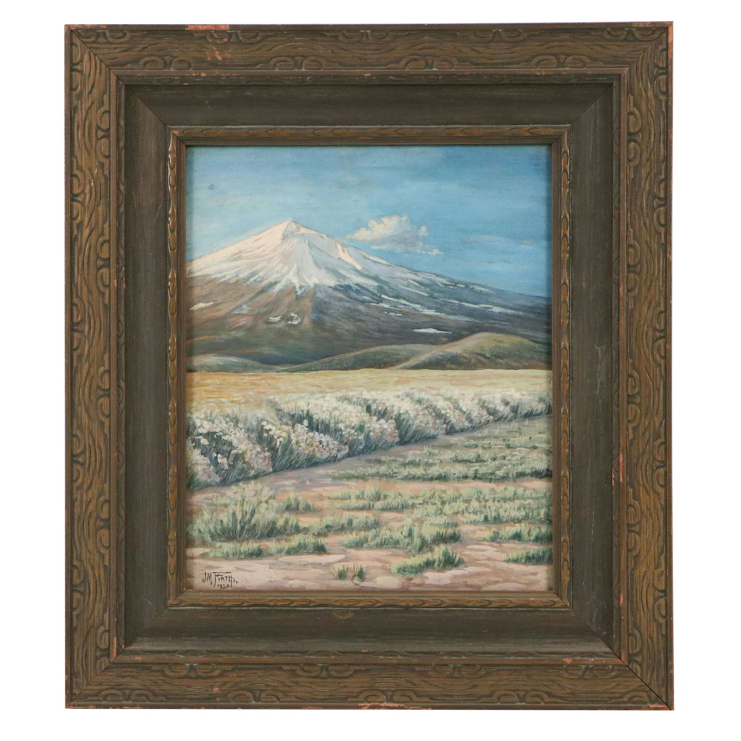 J. M. Firth Oil Painting of Popocatepetl Volcano, 1920