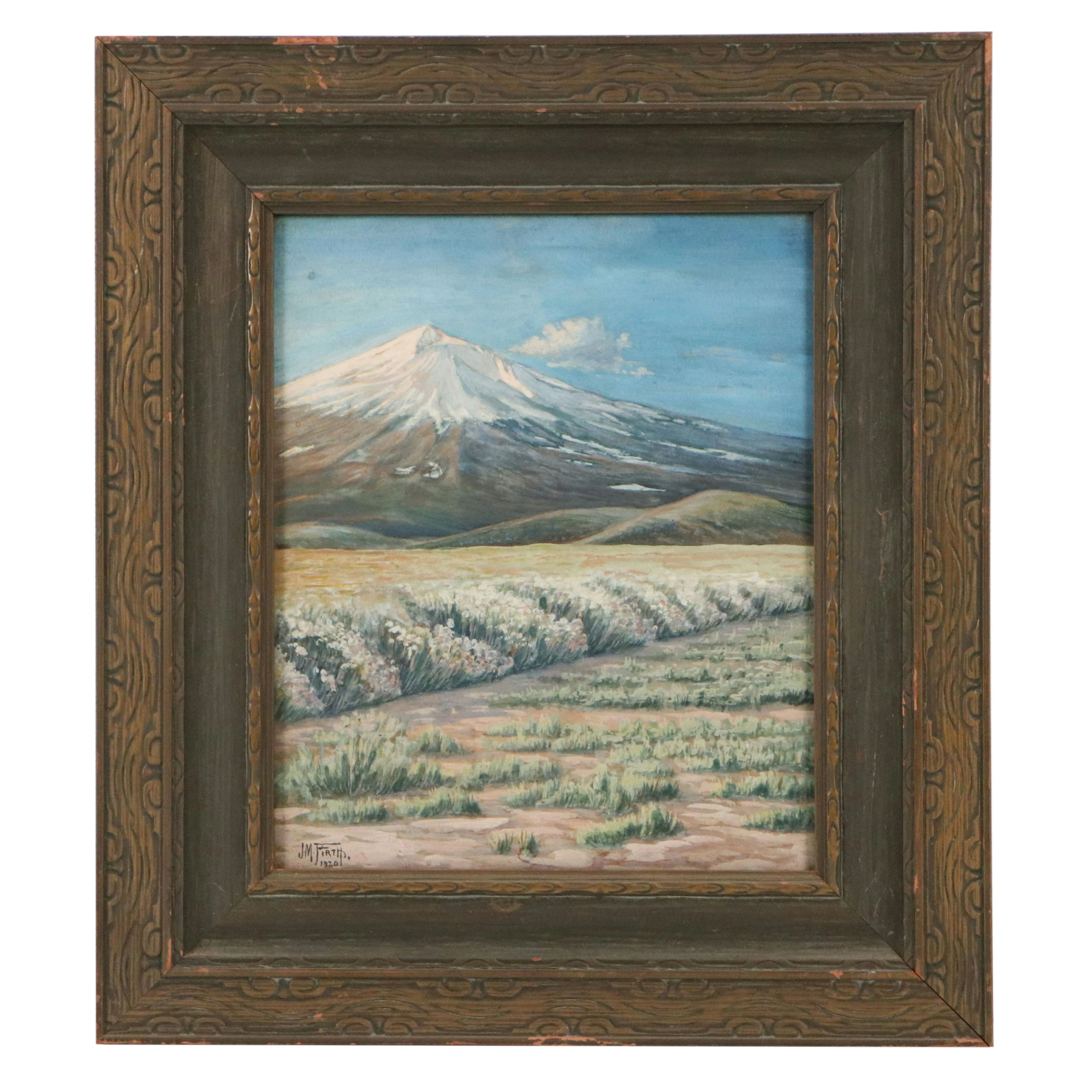 J. M. Firth Oil Painting of Popocatepetl Volcano, 1920