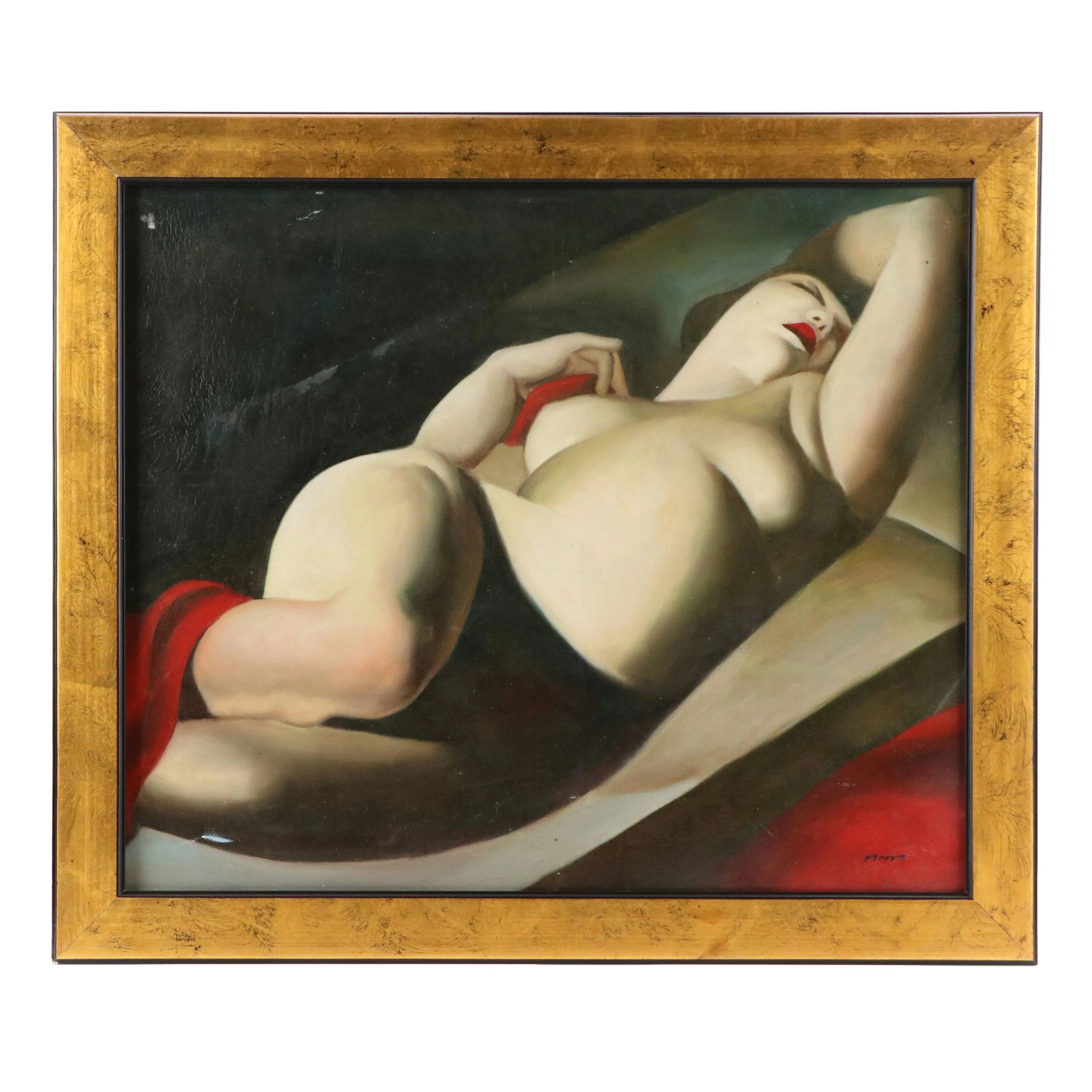 Oil Painting After Tamara de Lempicka "La Belle Rafaela," 21st Century