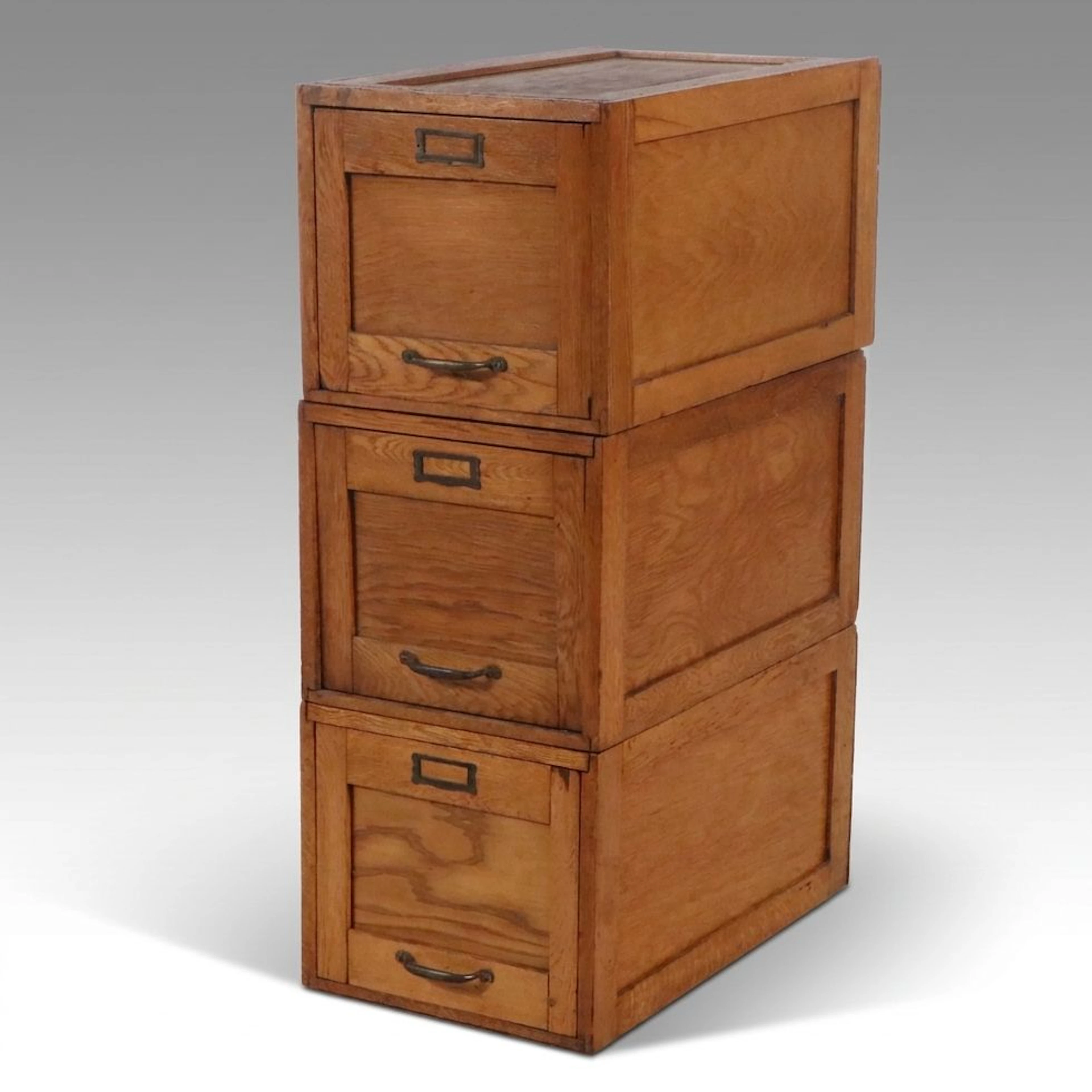 Three-Tier Oak Filing Cabinet, Early 20th Century