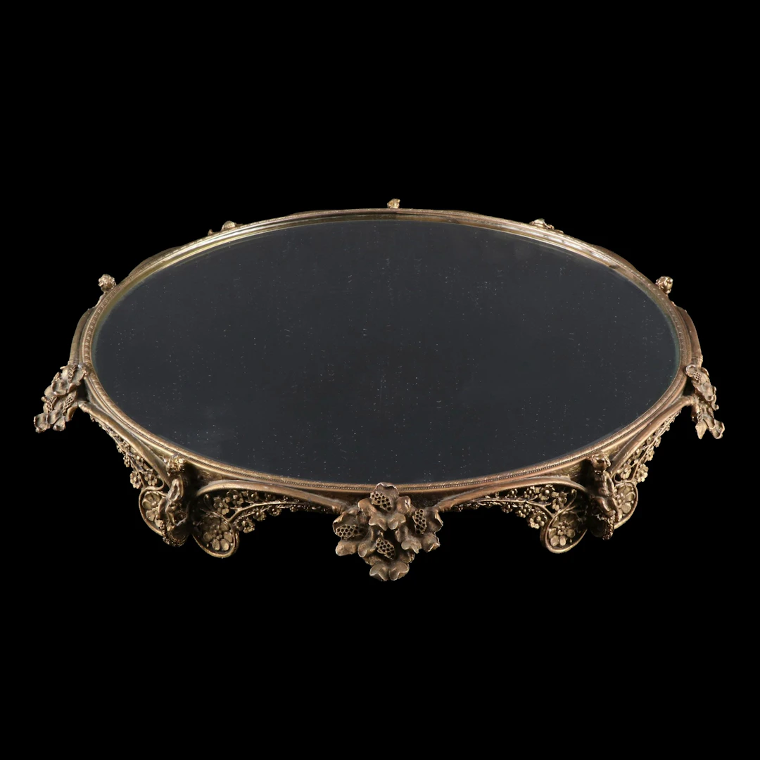 French Style Ornate Cast Brass Mirrored Plateau
