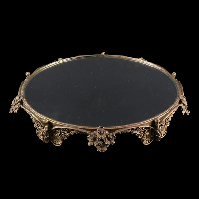 French Style Ornate Cast Brass Mirrored Plateau