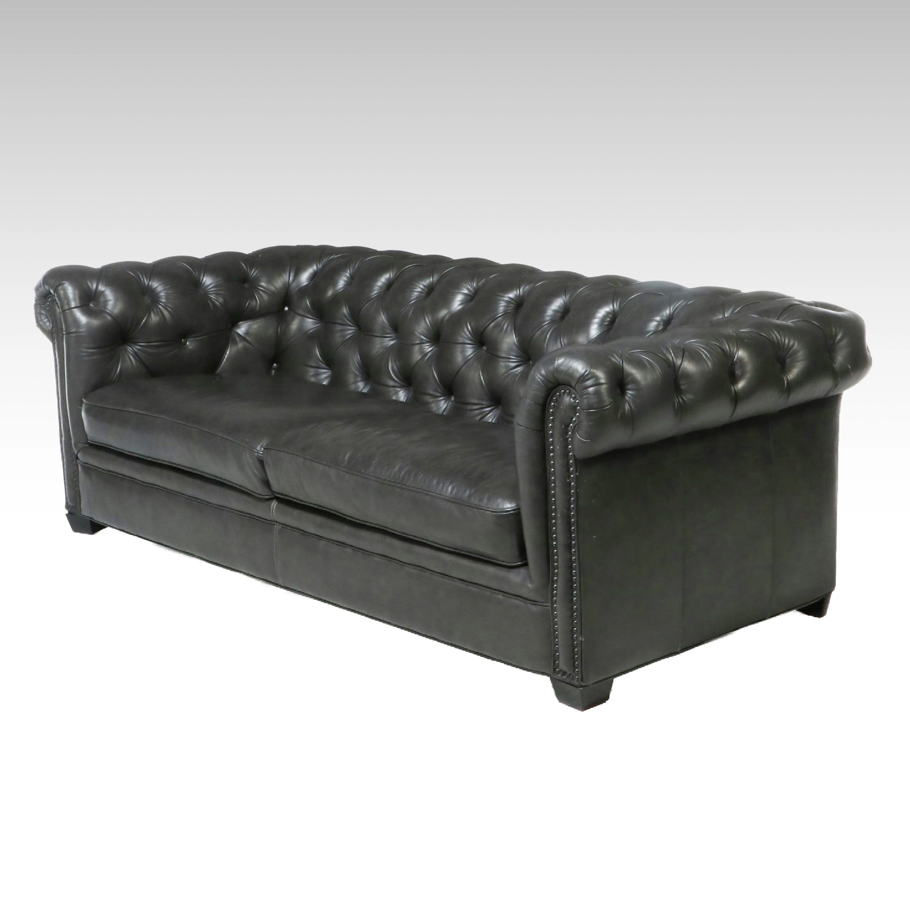 Contemporary Button-Tufted Leather Chesterfield Sofa
