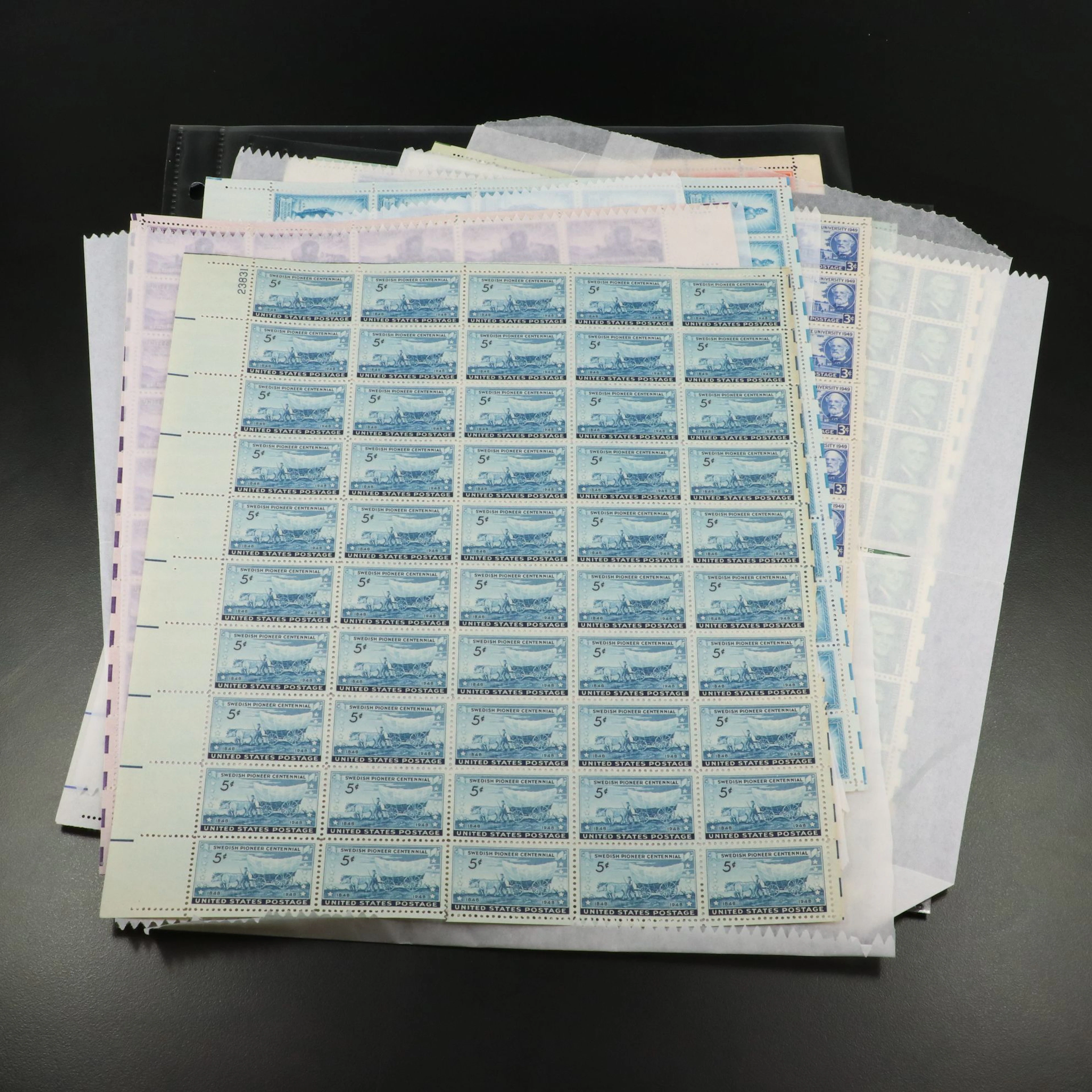 Ten U.S. Postage Stamp Sheets, 1940s to 1960s