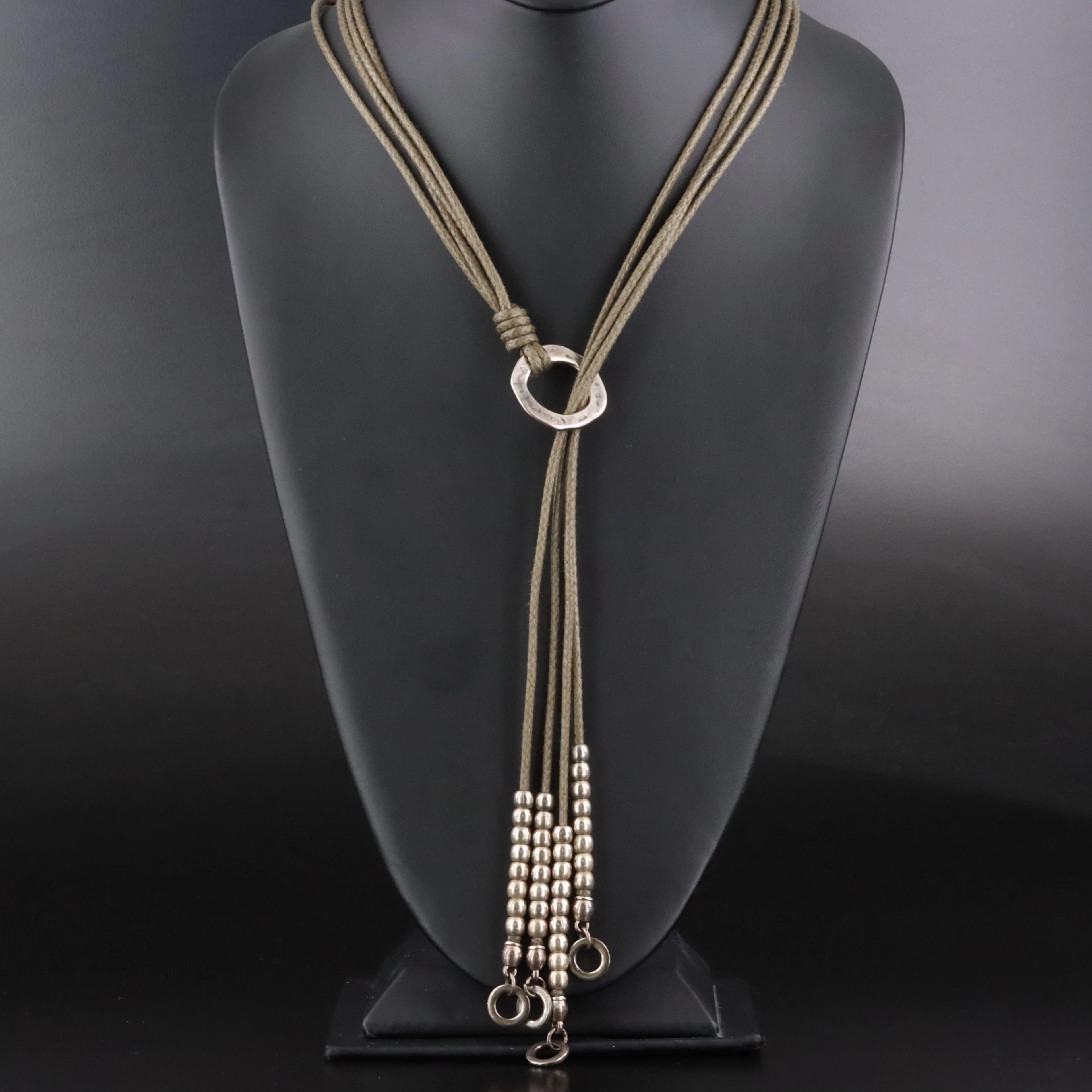 Bead and Cord Lariat Necklace