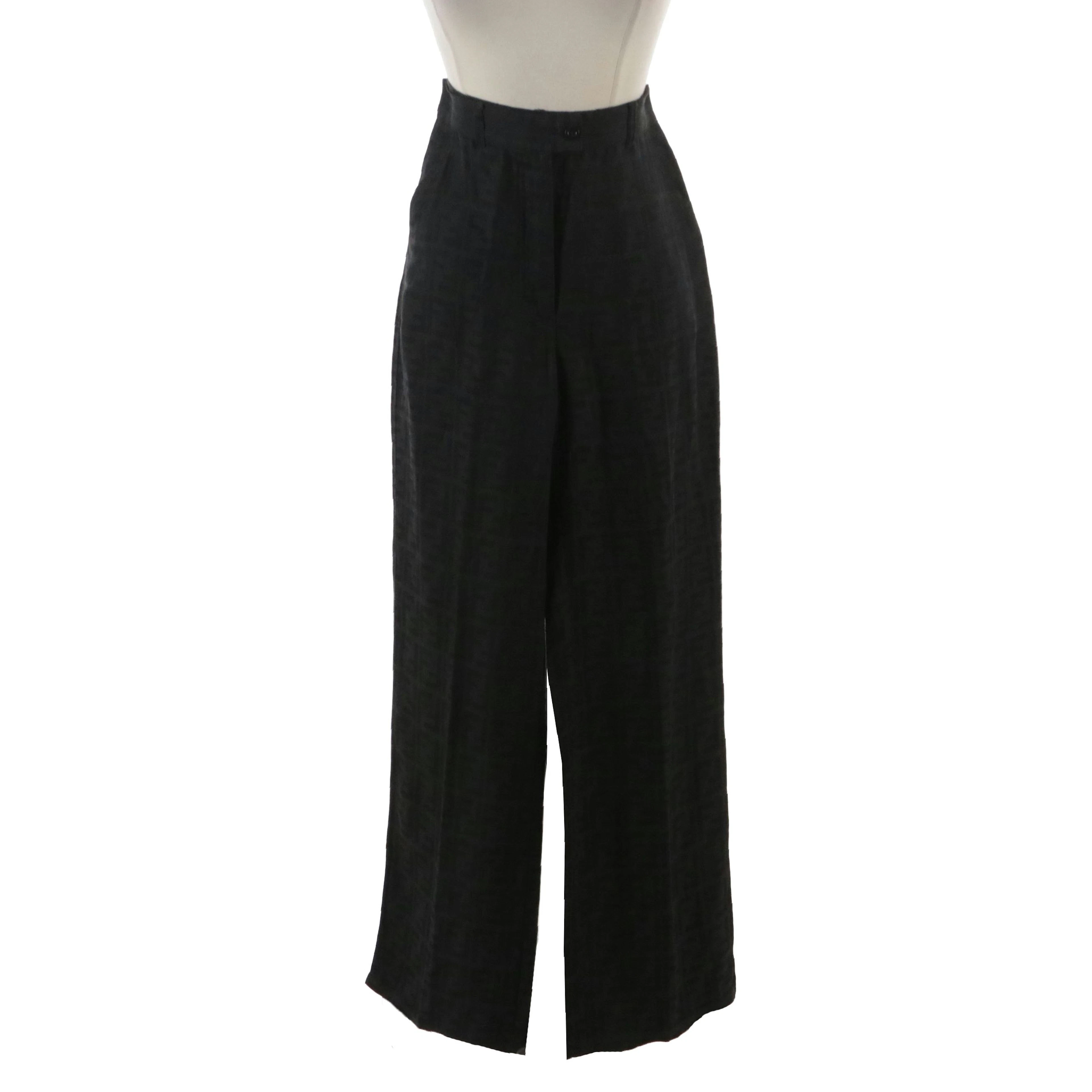 Fendi Jeans Vintage Zucca Jacquard Straight-Leg Pants in Black Linen Blend