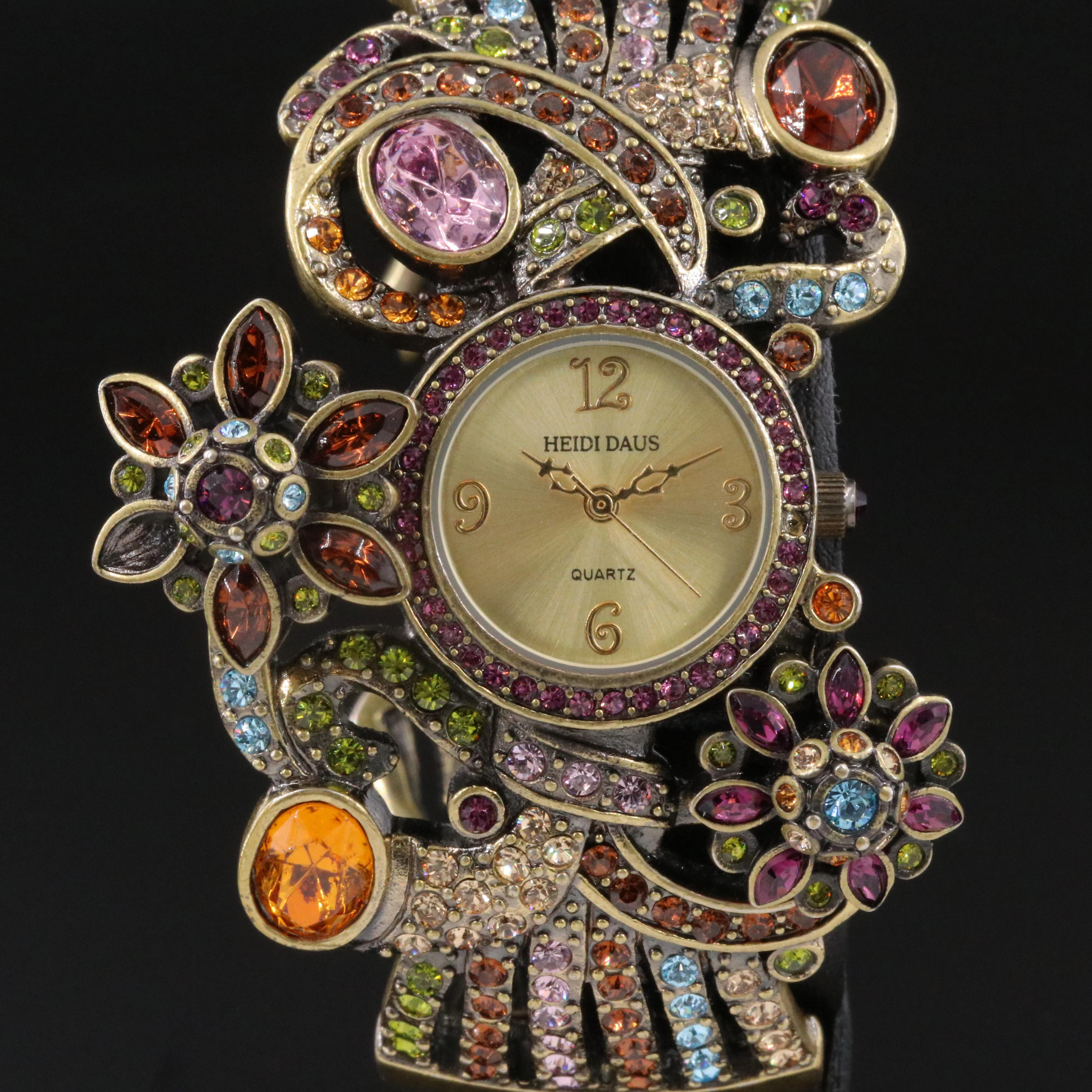 Heidi Daus Crystal Flower Garden Hinged Cuff Watch