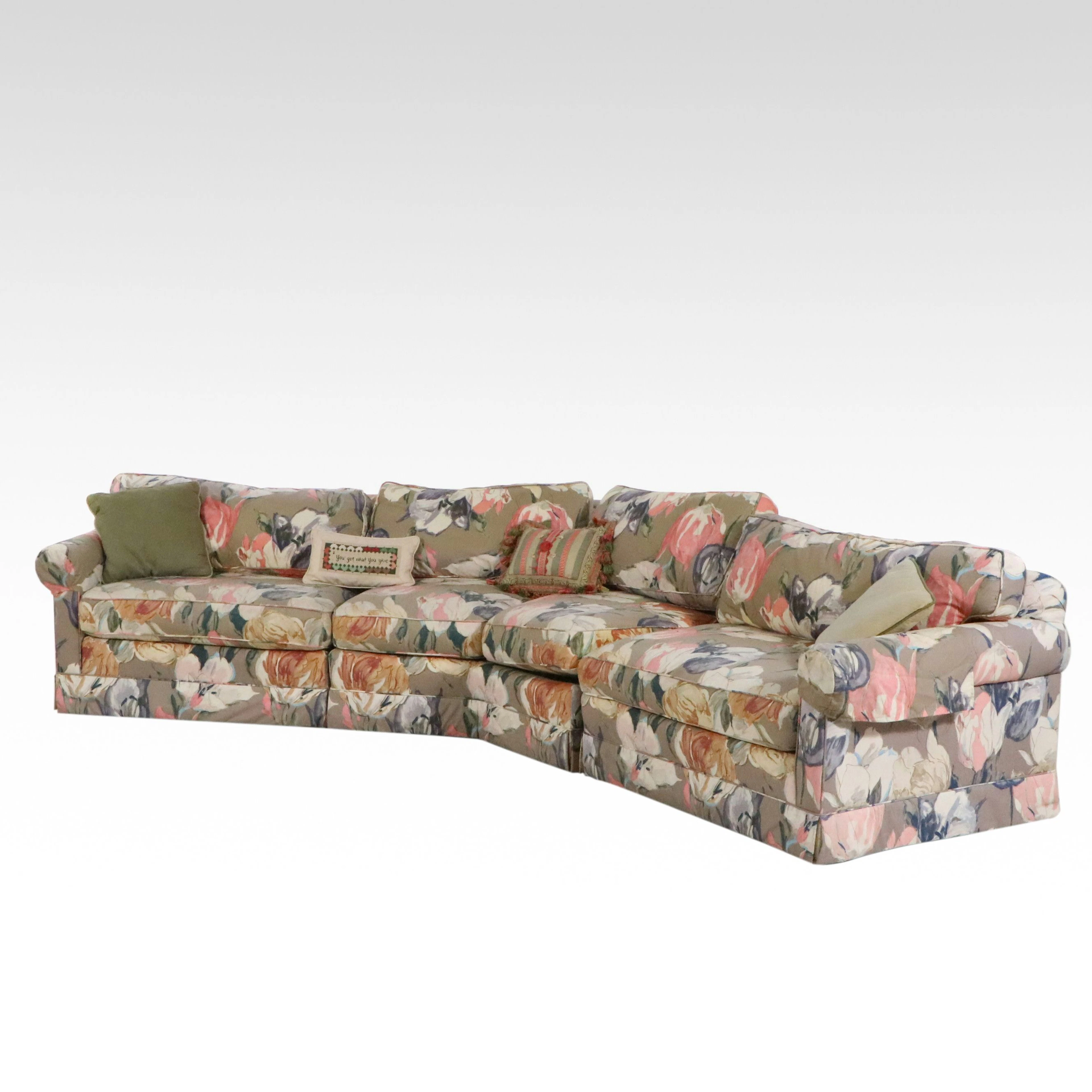 Traditional Floral Upholstered Curved Sectional Sofa, Late 20th Century
