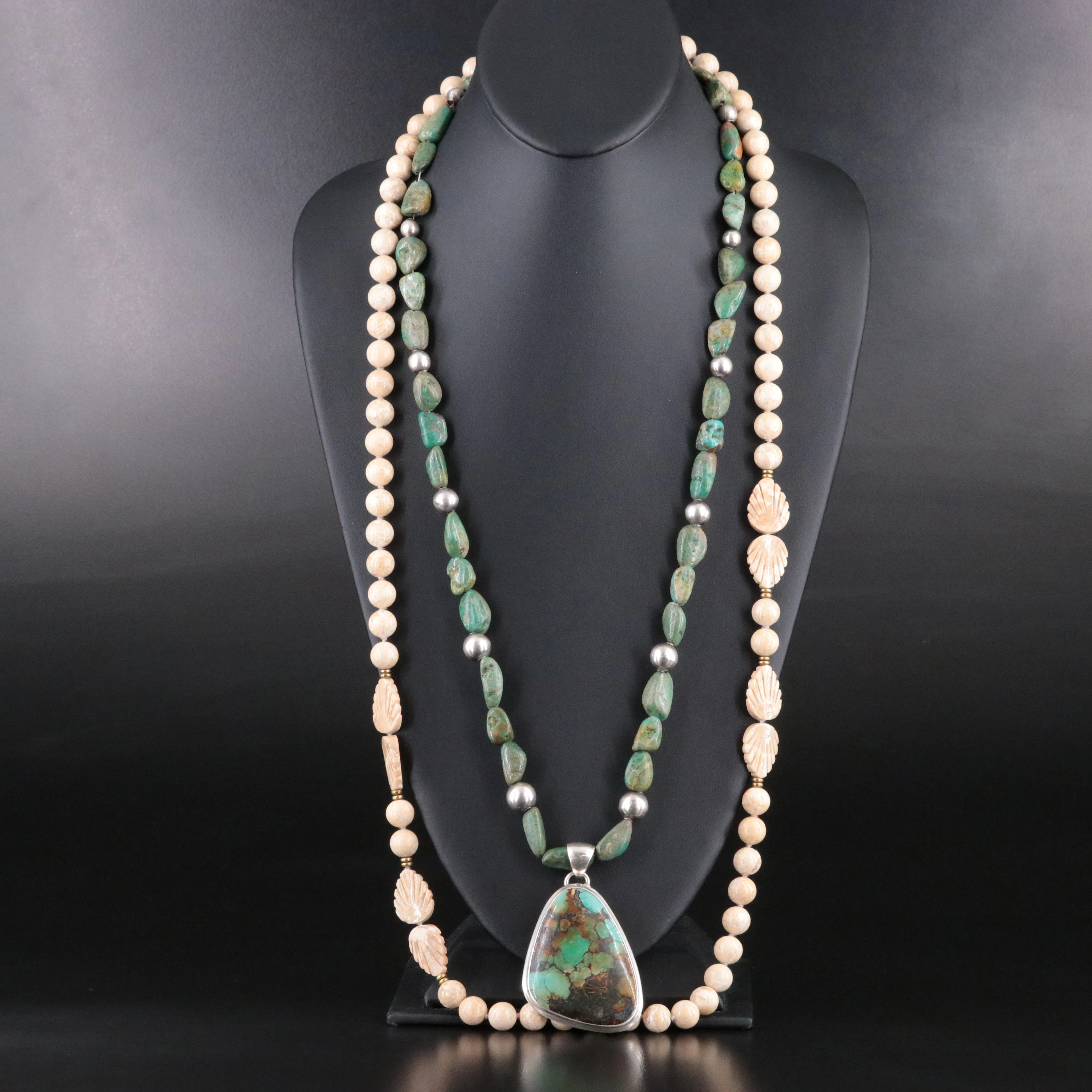 Sterling, Turquoise and Jasper Featured in Bead Necklaces