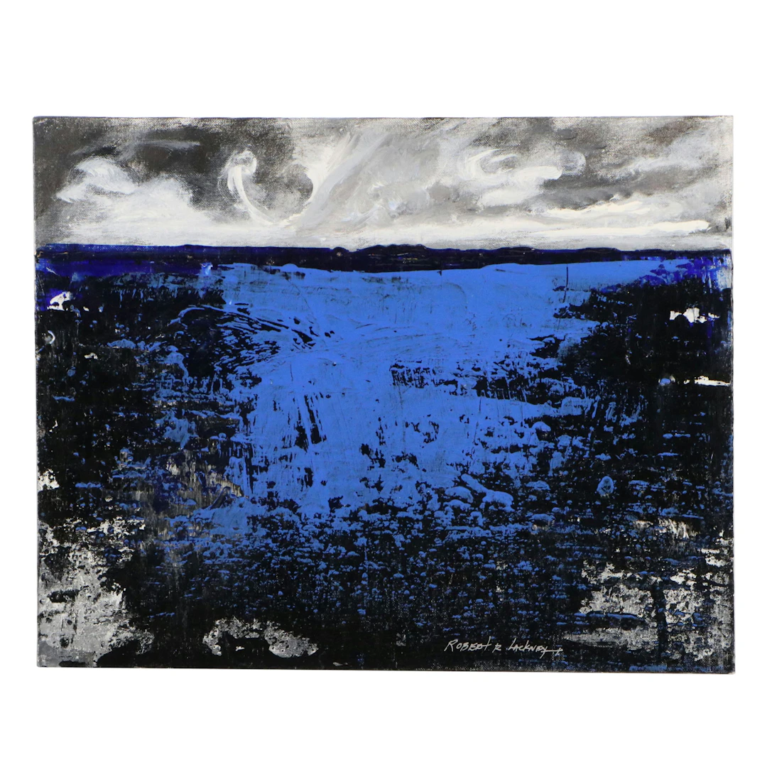 Robert R. Lackney Stylized Seascape Acrylic Painting "Blue Sea," 21st Century