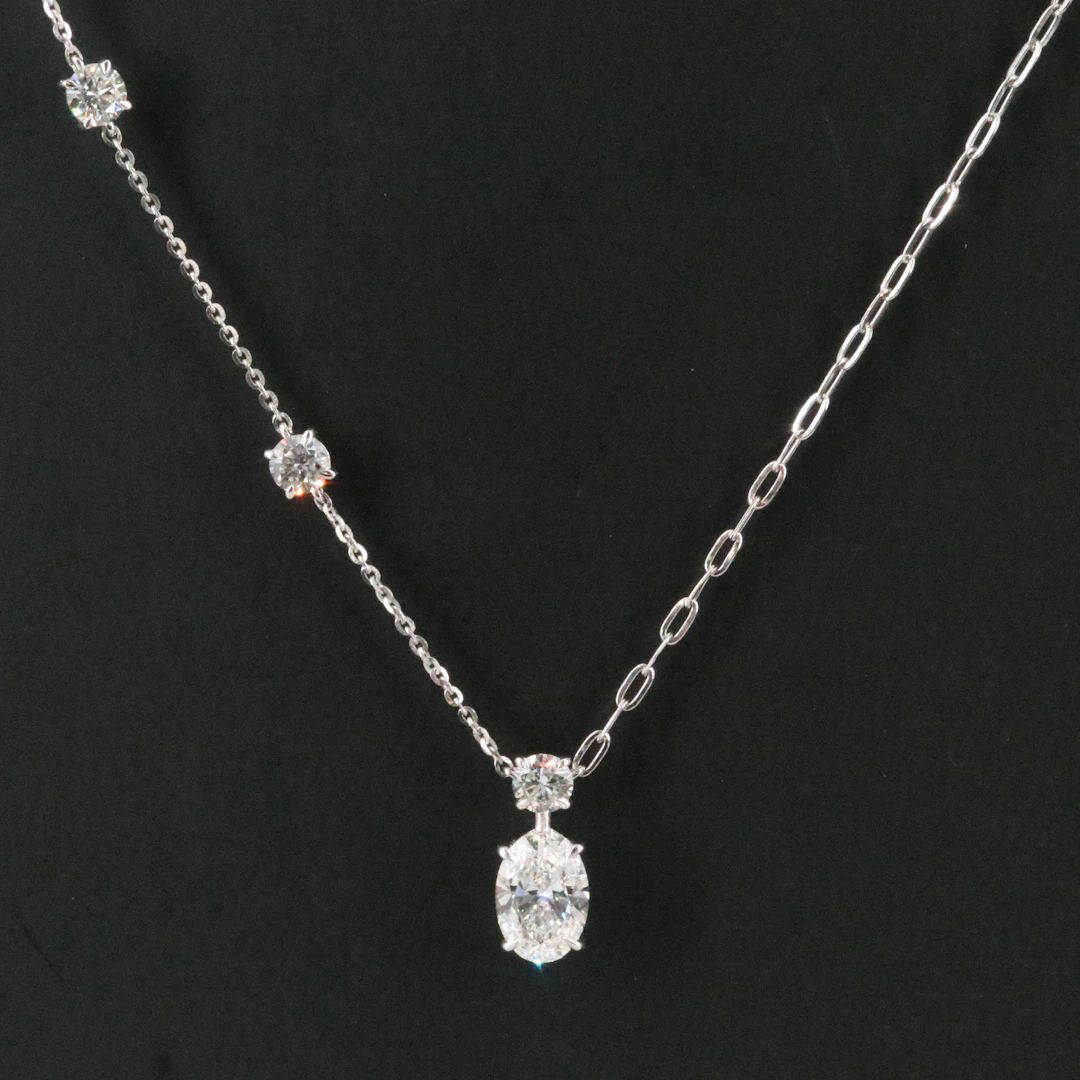 14K 3.50 CTW Lab Grown Diamond Pendant and Station Necklace with IGI Report