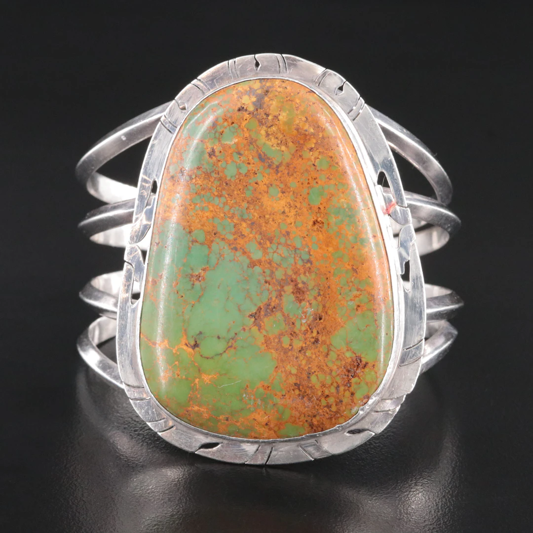 Southwestern Turquoise Sterling Cuff with Knife-Edge and Filework