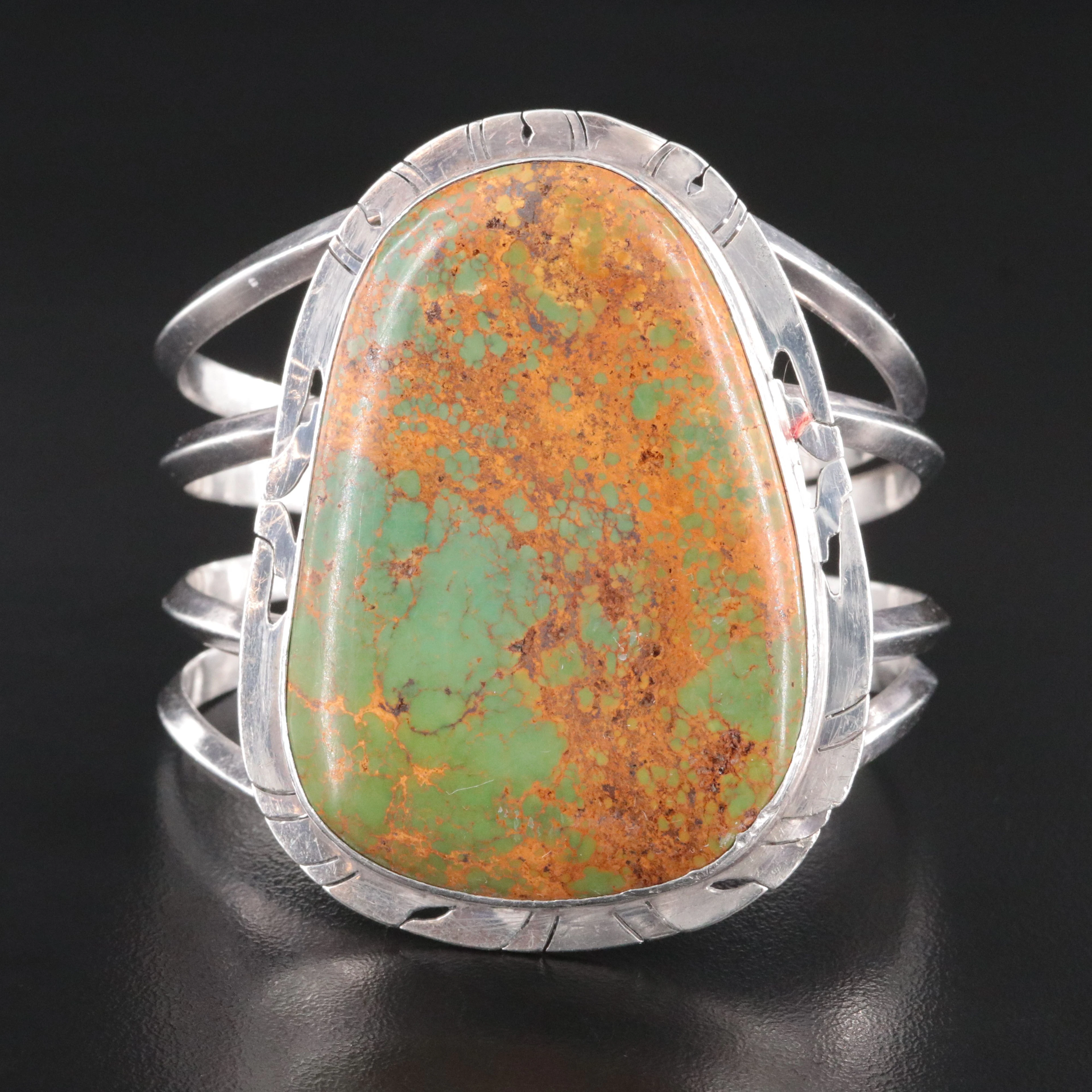 Southwestern Turquoise Sterling Cuff with Knife-Edge and Filework