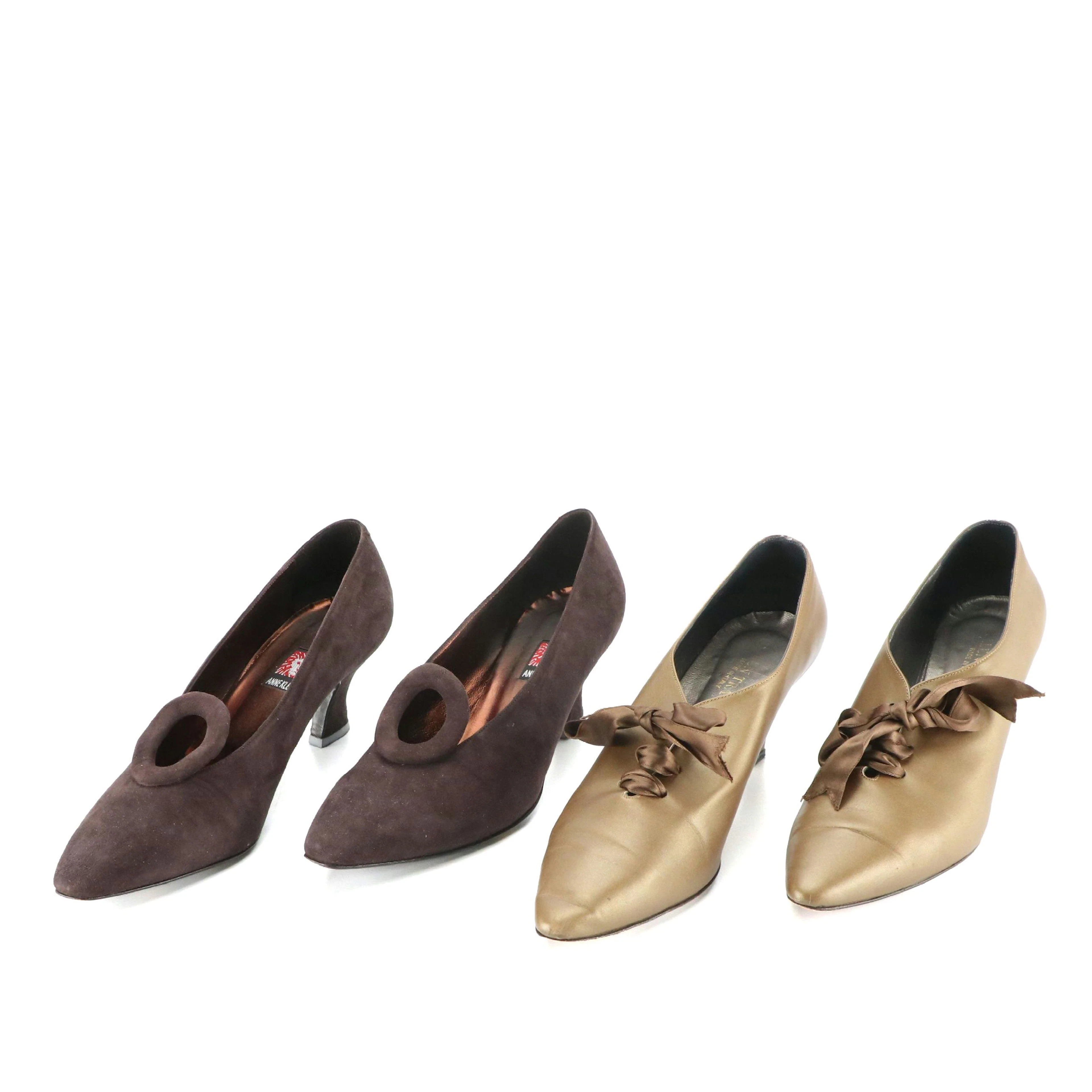 Ellen Tracy Satin Lace Up and Anne Klein Brown Leather Heels, with Boxes