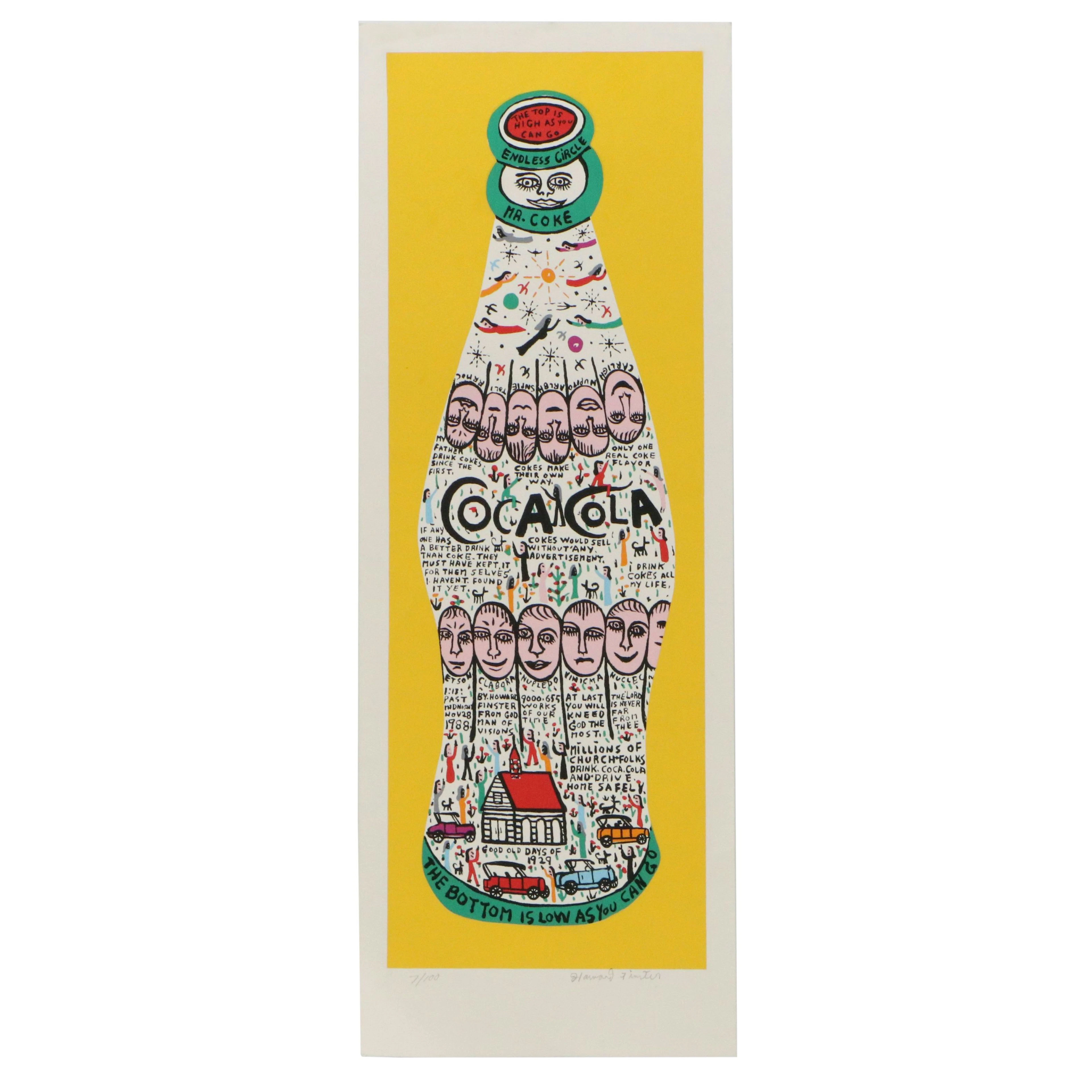 Howard Finster Outsider Art Serigraph "Coke Bottle," Late 20th Century