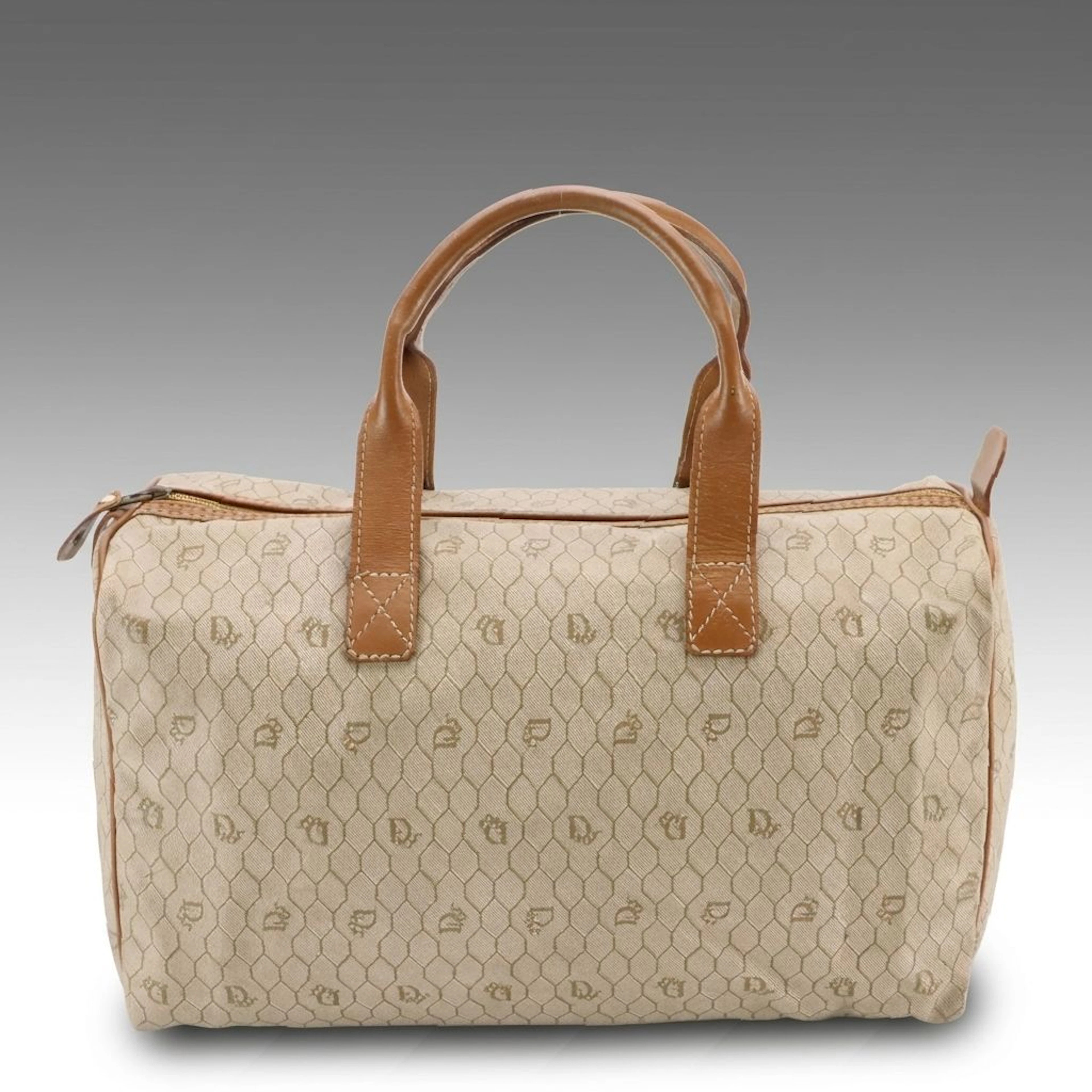 Christian Dior Honeycomb Coated Canvas and Leather Weekender Duffle Bag
