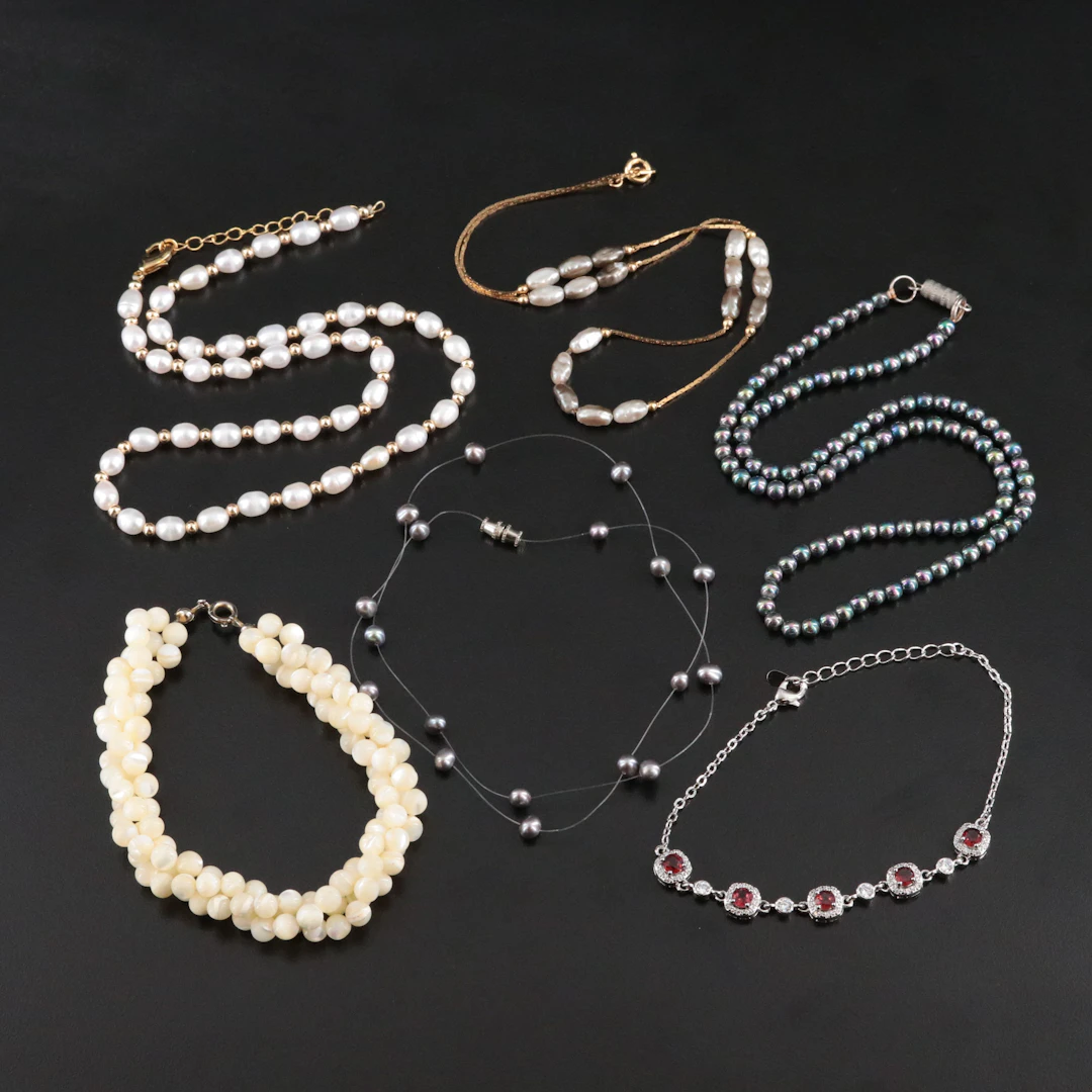 Pearl, Garnet and Mother-of-Pearl Featured in Necklaces and Bracelets