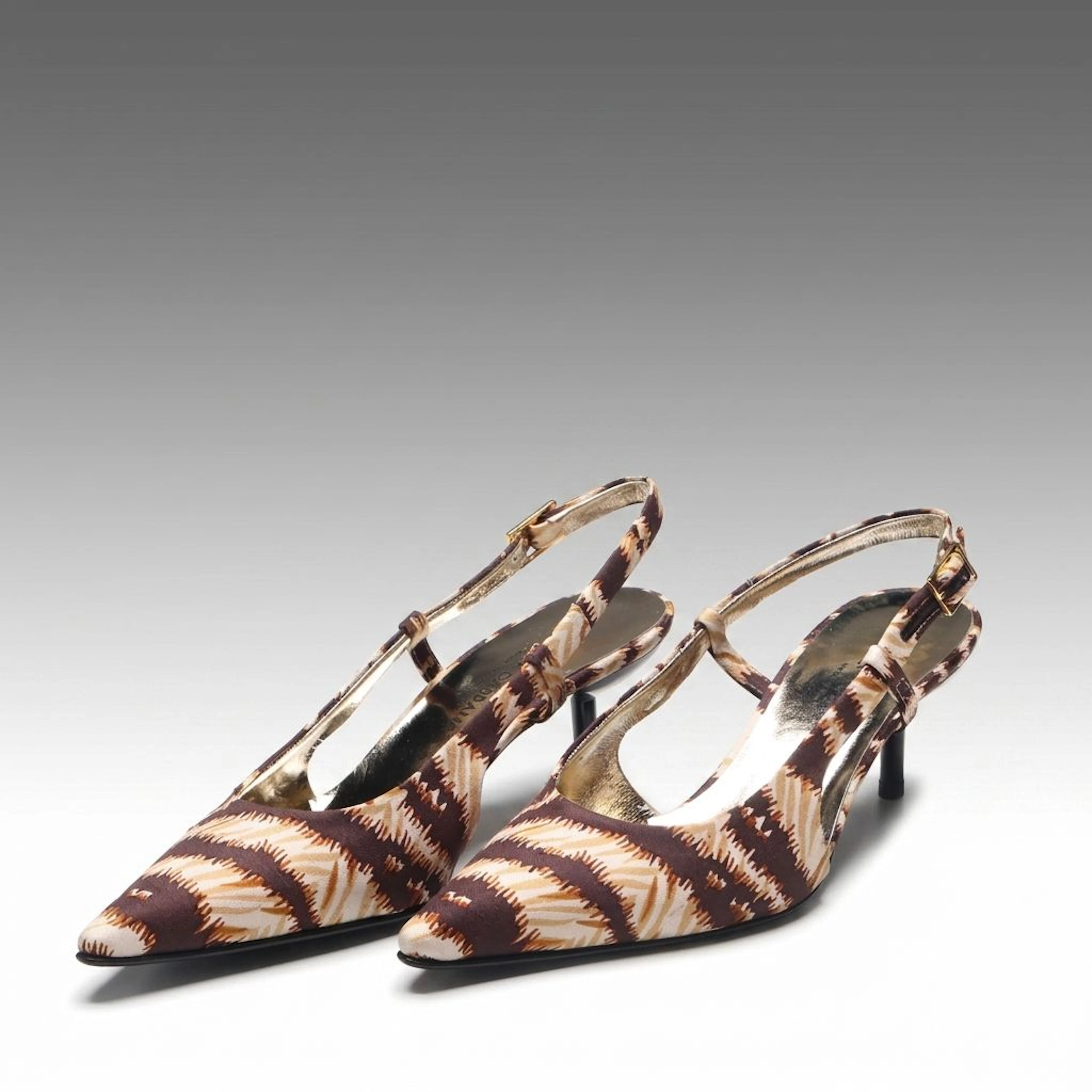Dolce & Gabbana Tiger Pattern Shantung Silk Slingback Kitten Heels with Box
