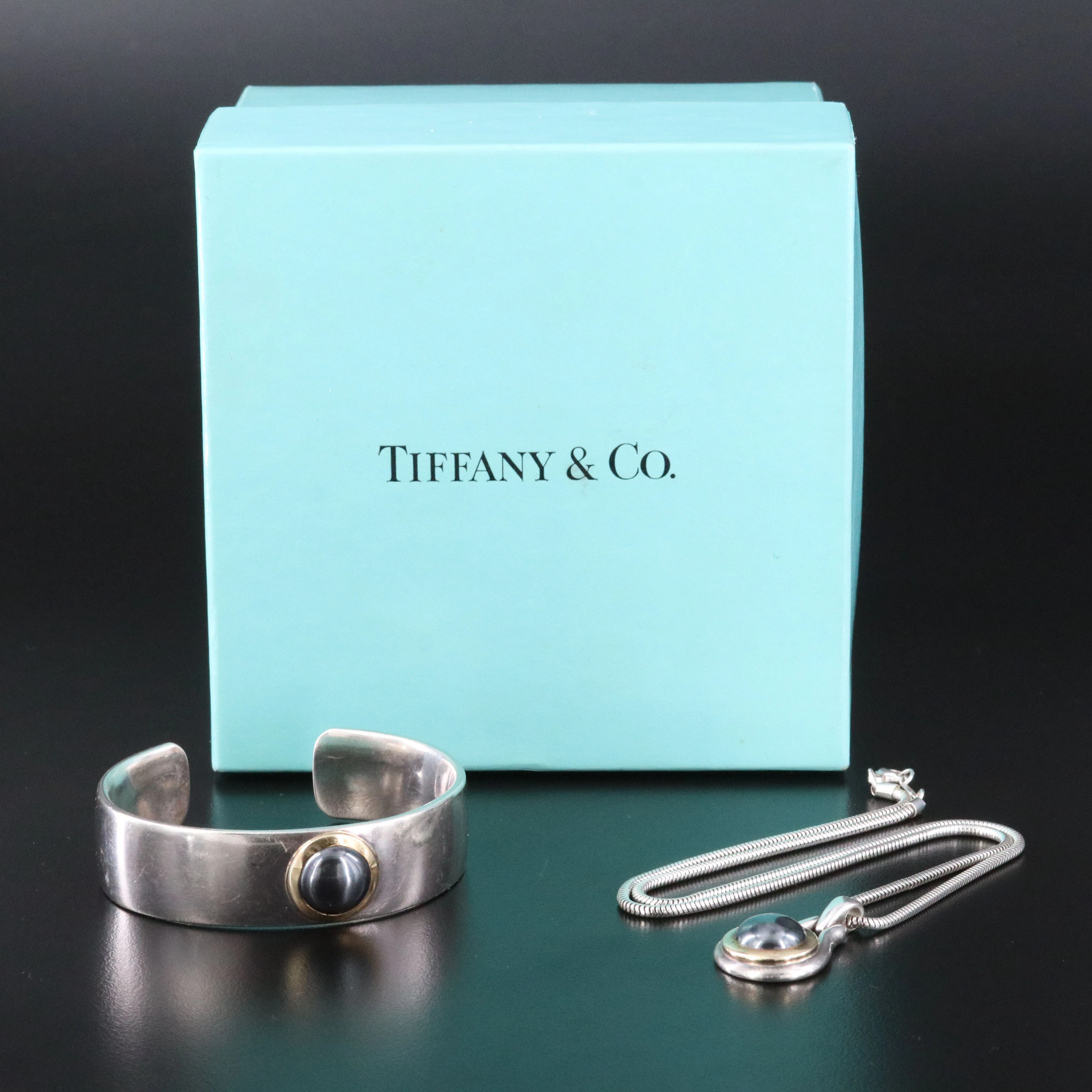 Tiffany & Co. Sterling and 18K Hematite Necklace and Cuff Bracelet