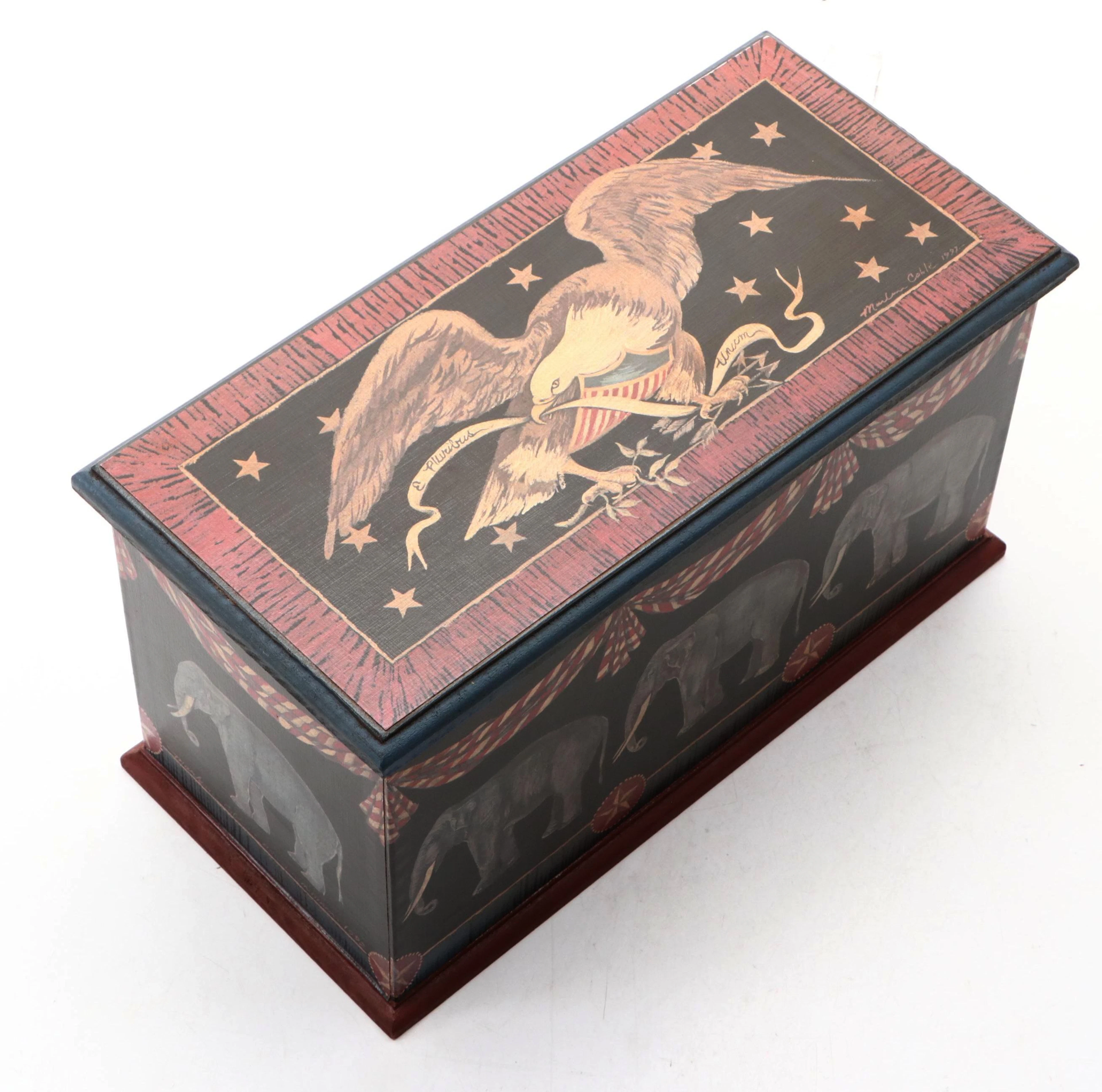 Marlene Coble Americana Style Eagle Print Decorative Box, 1992