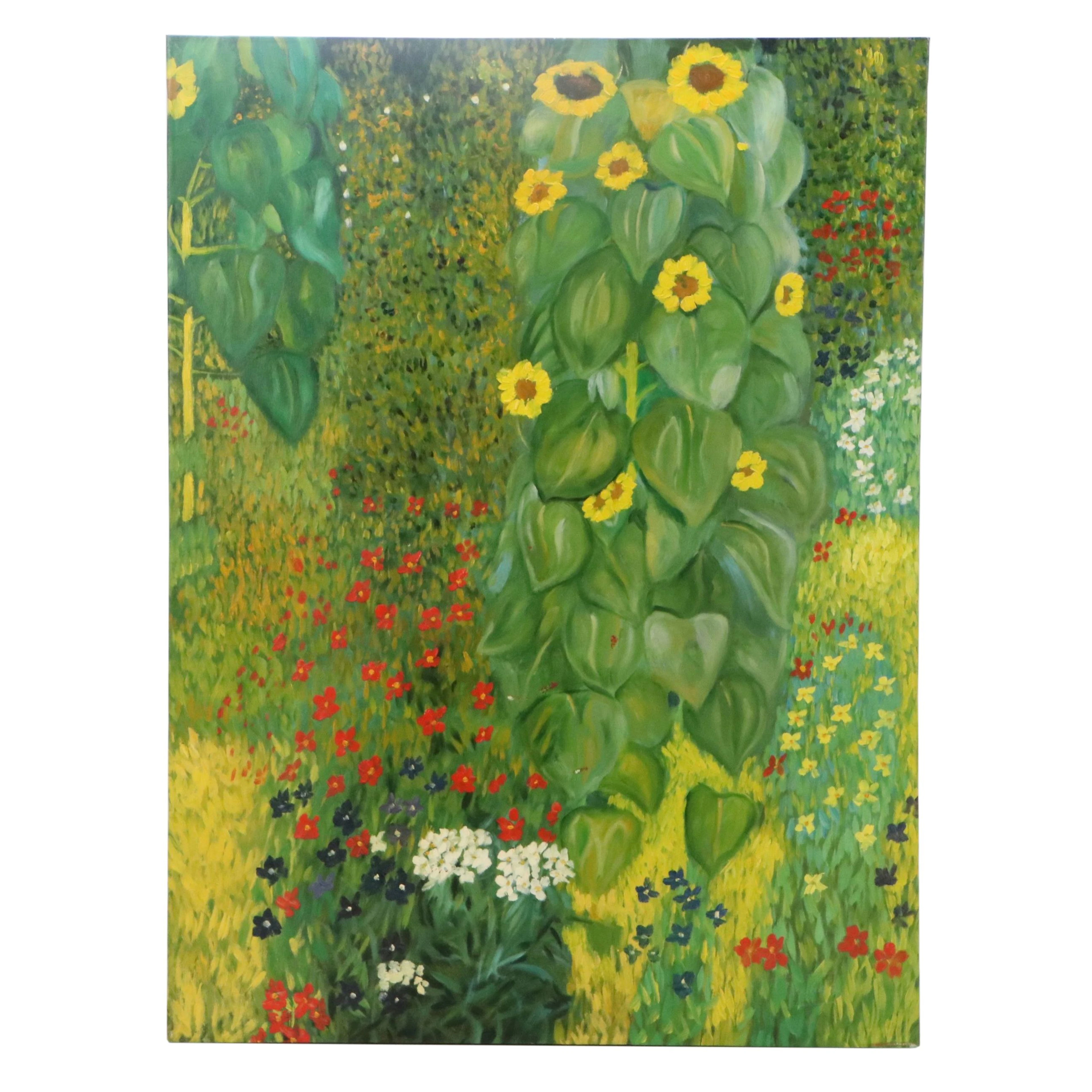 After Gustav Klimt Oil Master Copy of "The Sunflower," 21st Century