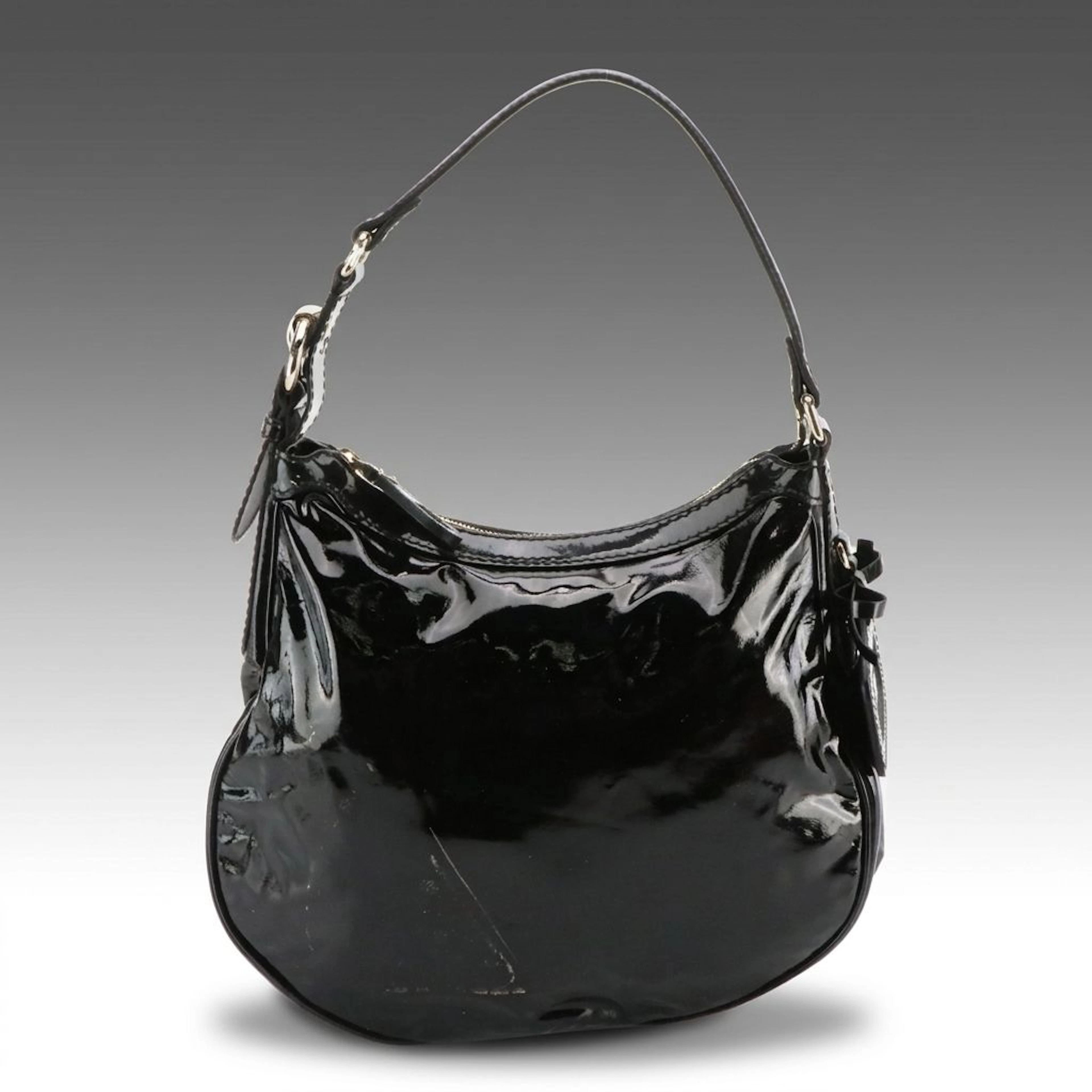 Gucci Black Dialux Queen Hobo Shoulder Bag with Leather Trim