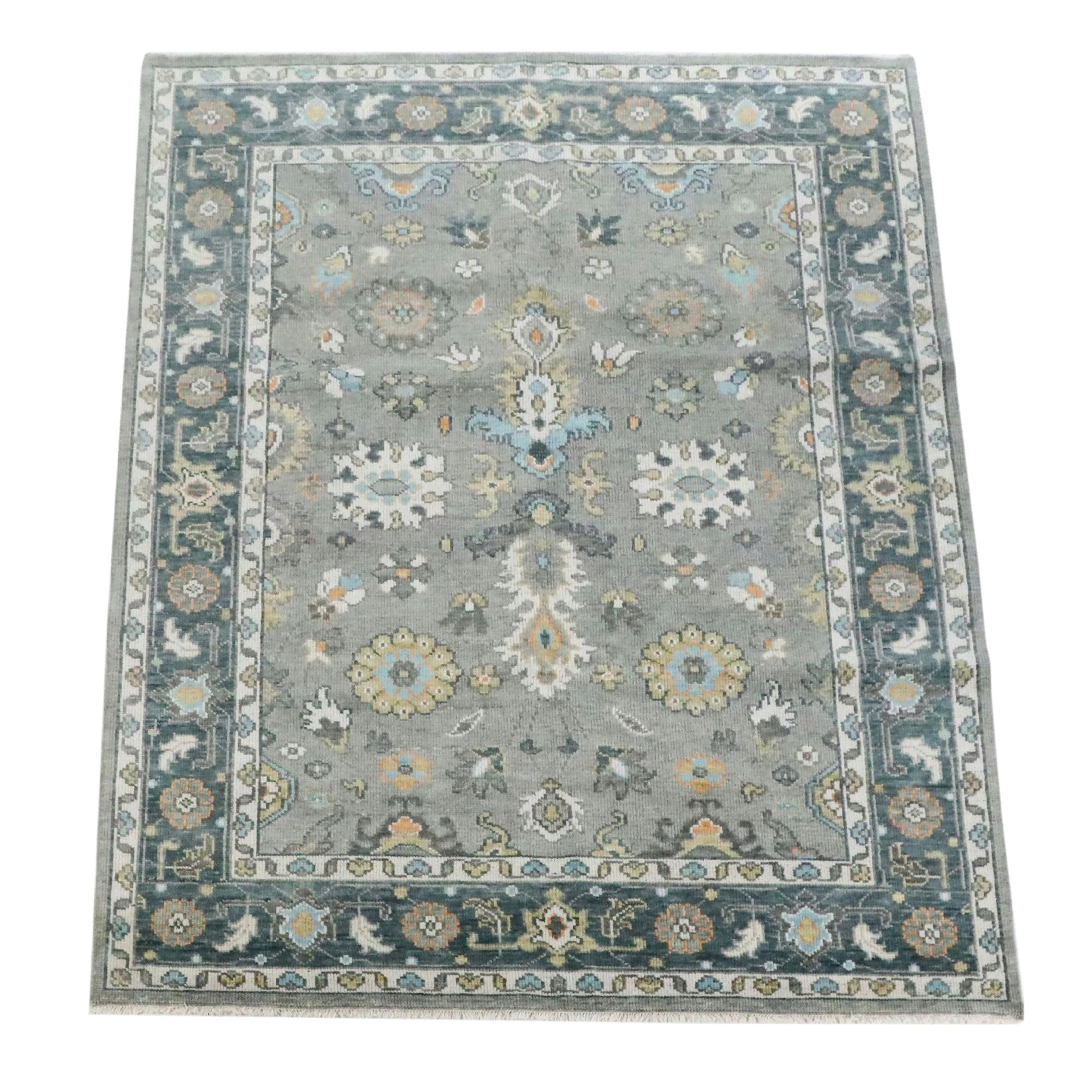 7'9 x 10' Hand-Knotted Indo-Turkish Oushak Area Rug