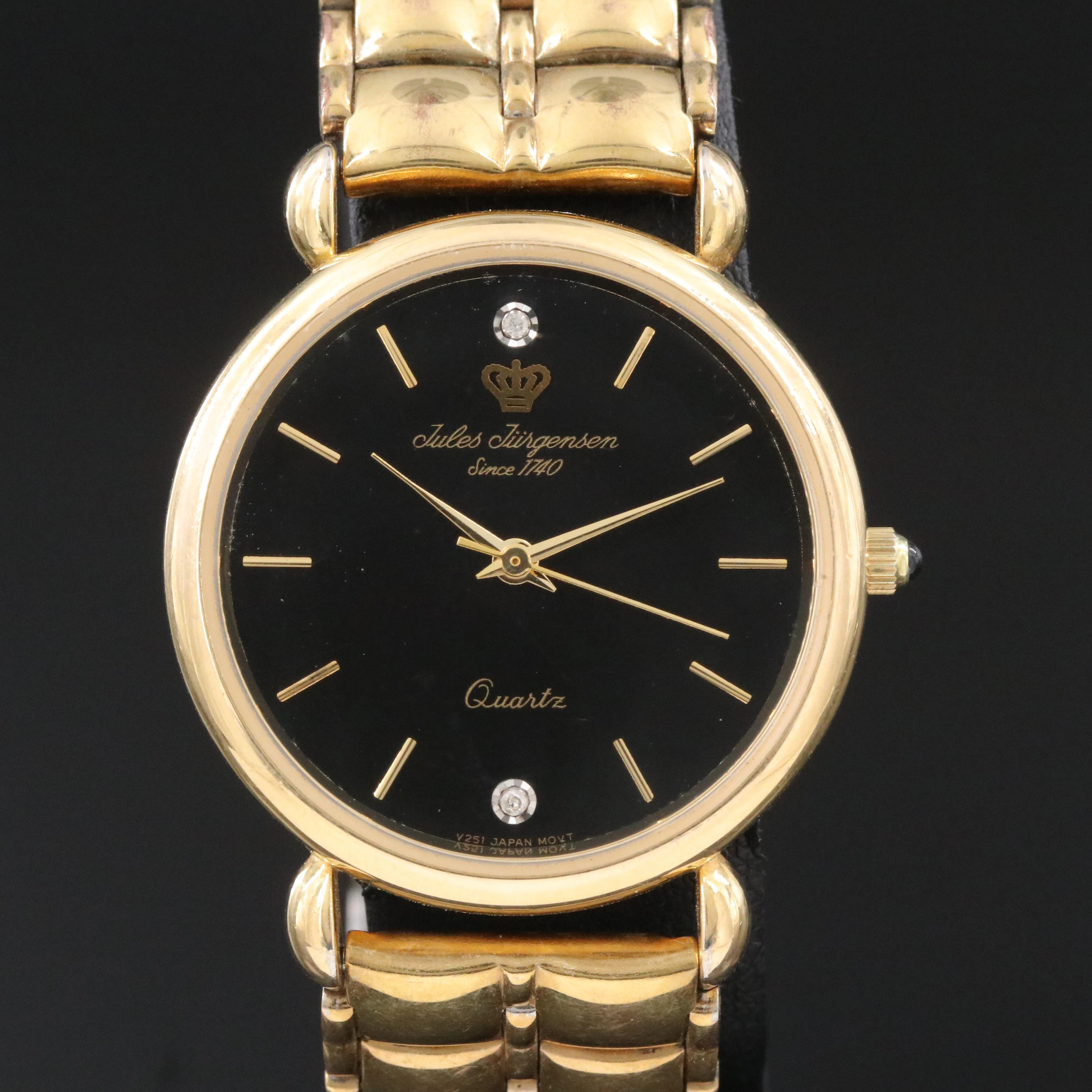 Jules Jurgensen Diamond Accented Black Dial Quartz Watch #6695