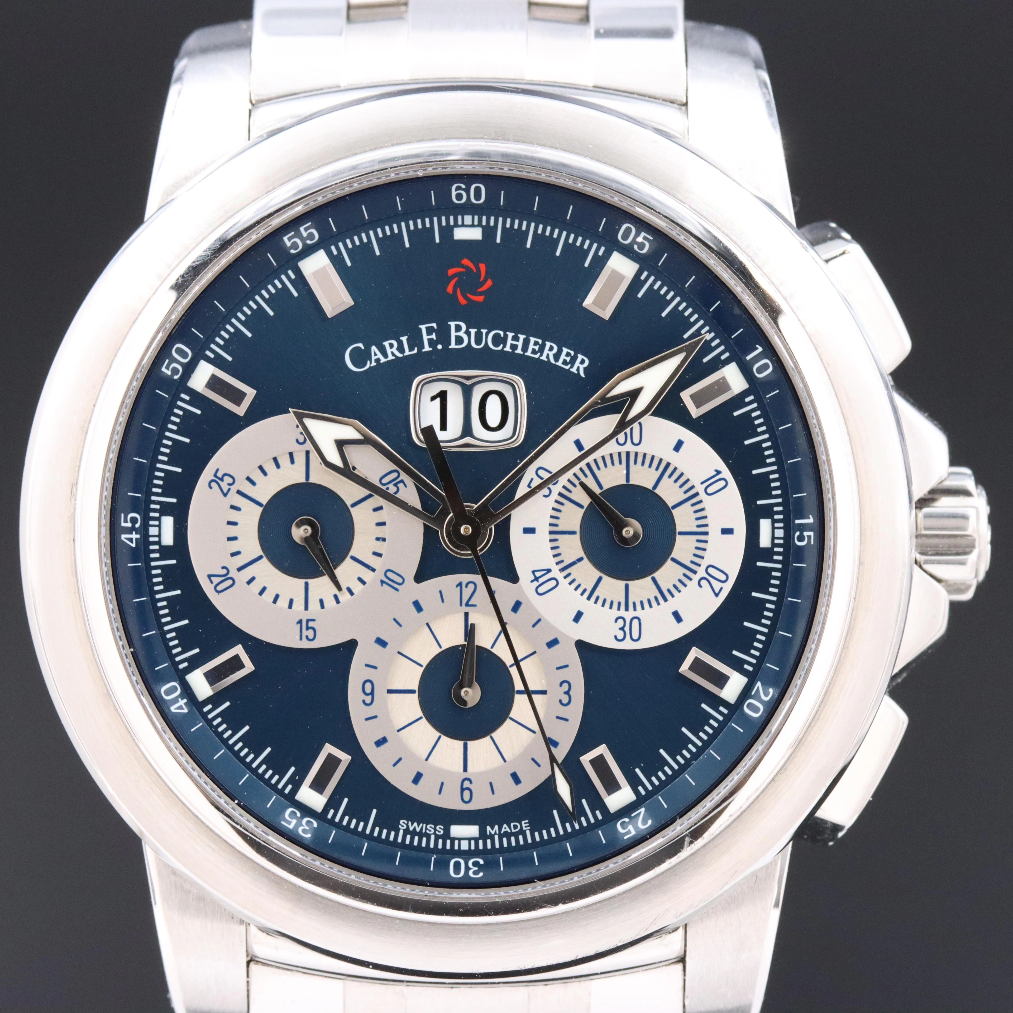 Carl F. Bucherer Patravi ChronoDate Blue 45mm Steel Auto Watch 10624.08.53.21
