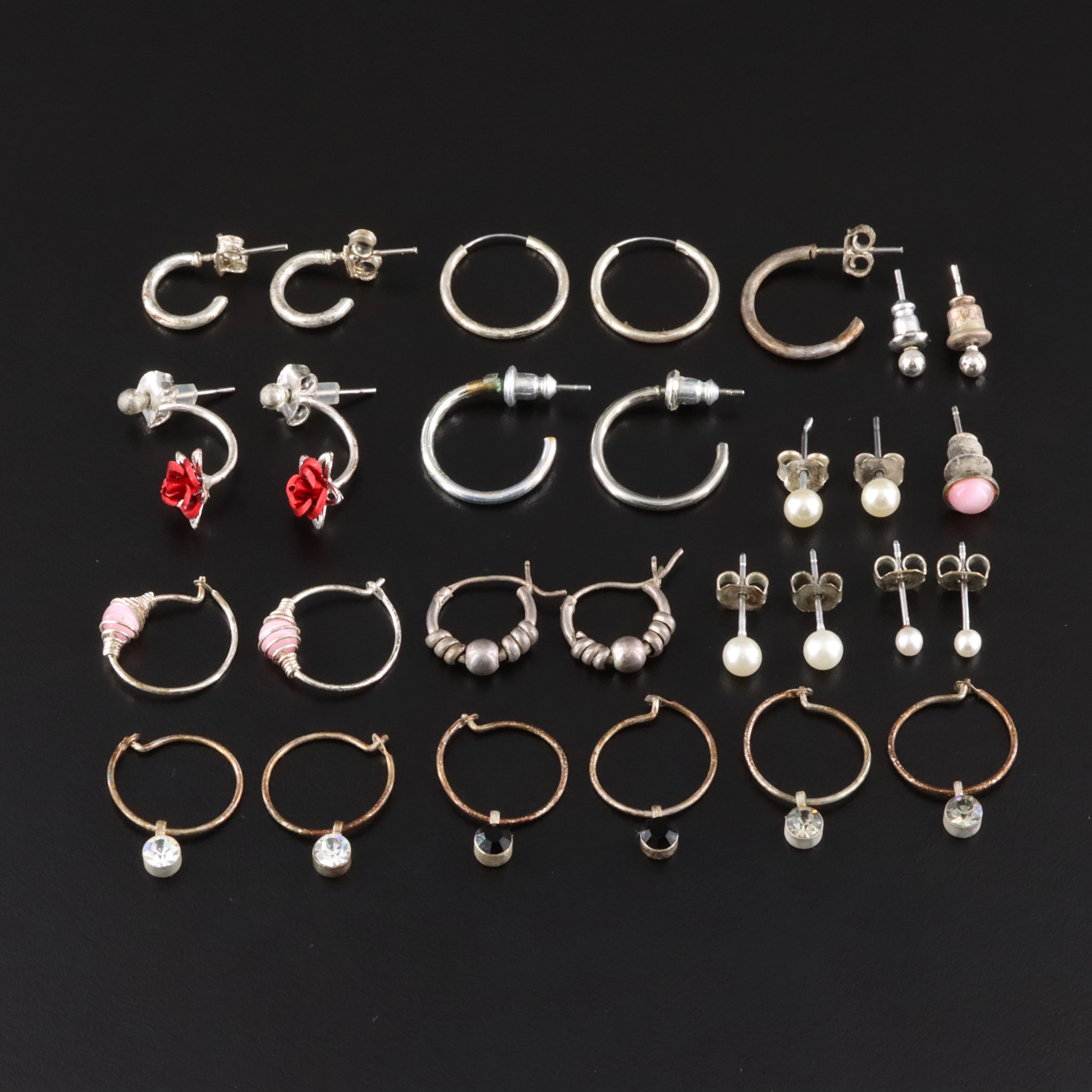 Collection of Pearl and Rhinestone Hoop & Stud Earrings