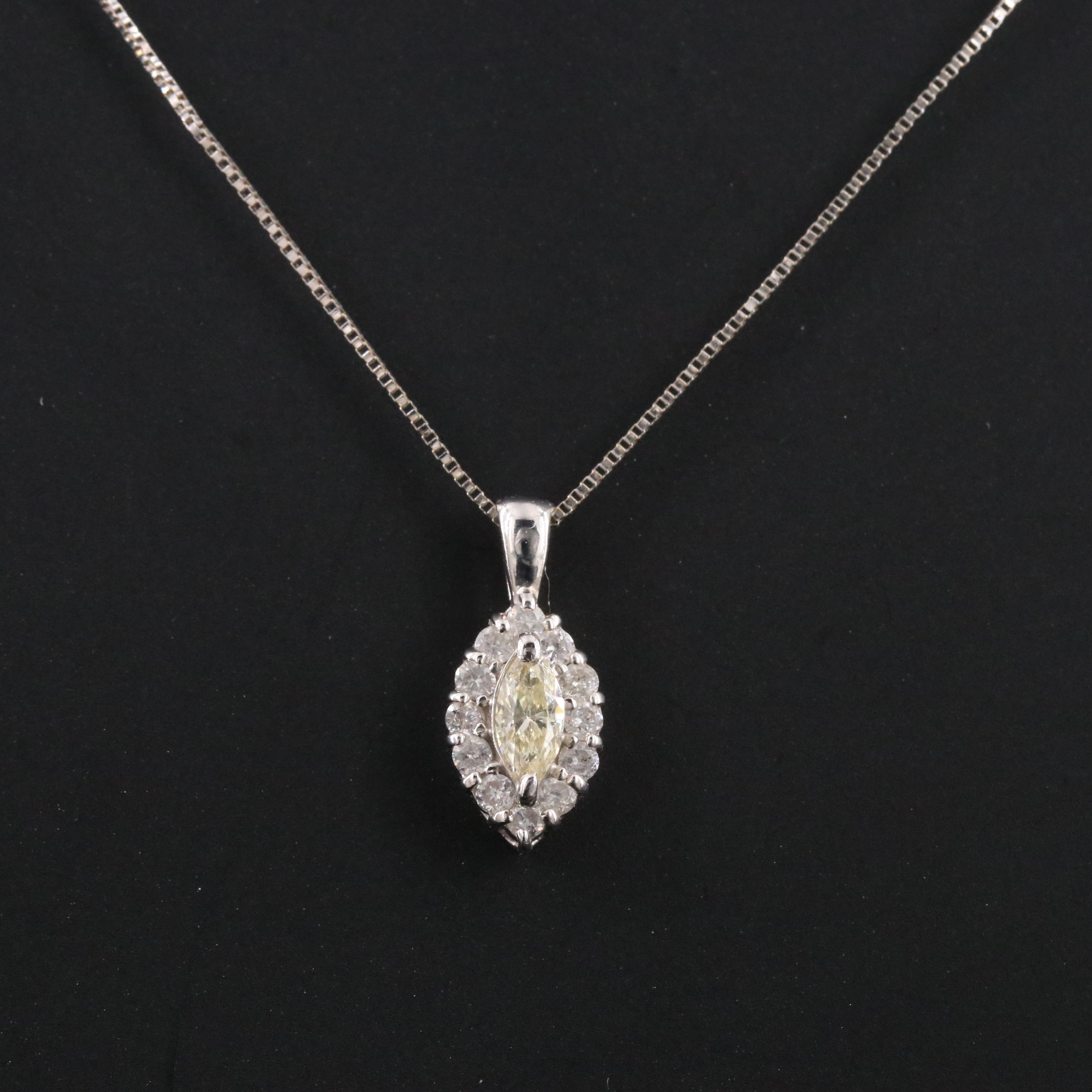 18K 0.36 CTW Diamond Navette Pendant with a 14K Box Chain Necklace