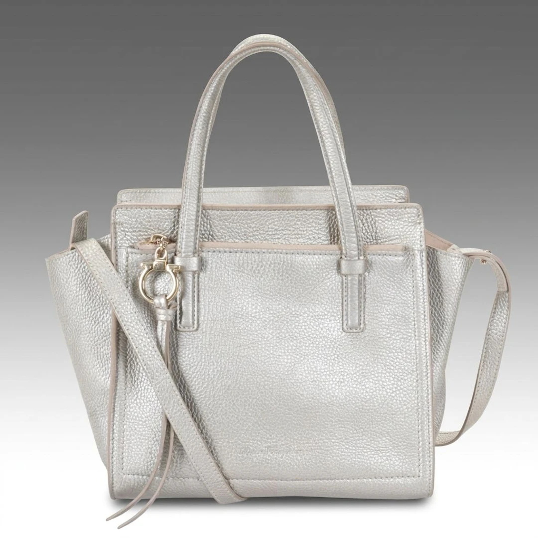 Salvatore Ferragamo Amy Zip Tote Bag in Metallic Grained Calfskin Leather