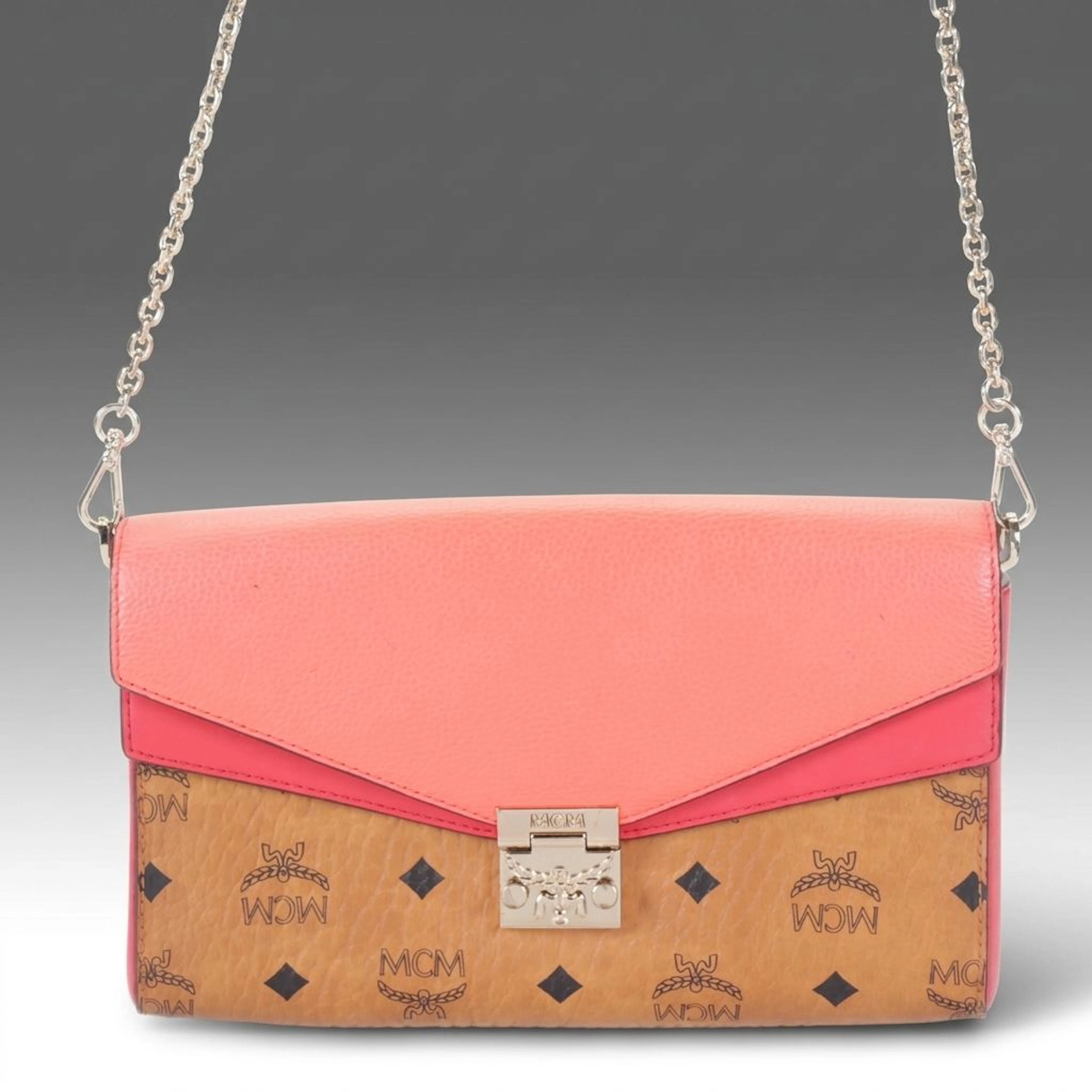 MCM Millie Crossbody Bag in Cognac Visetos Canvas and Pink Leather