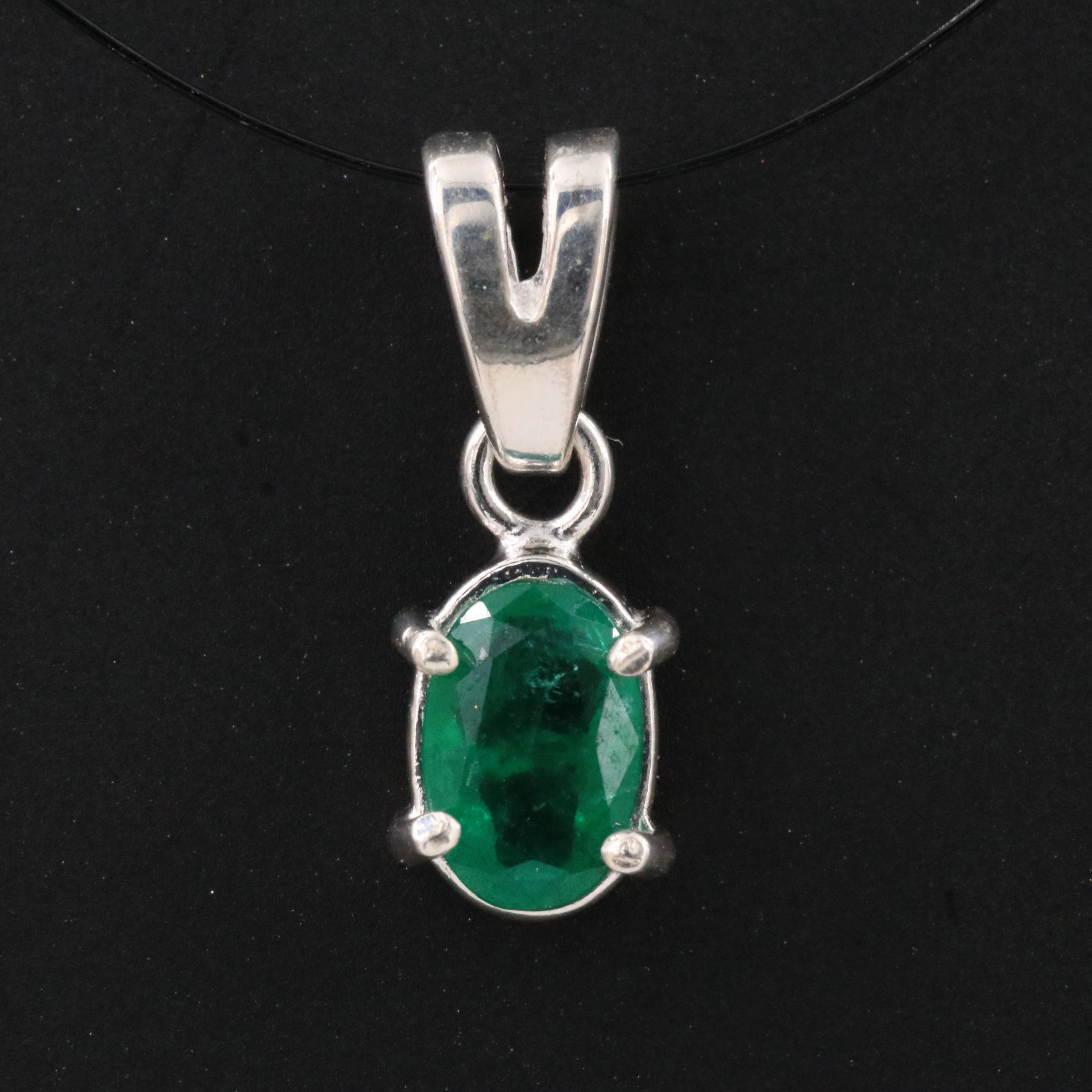 Sterling Emerald Solitaire Pendant