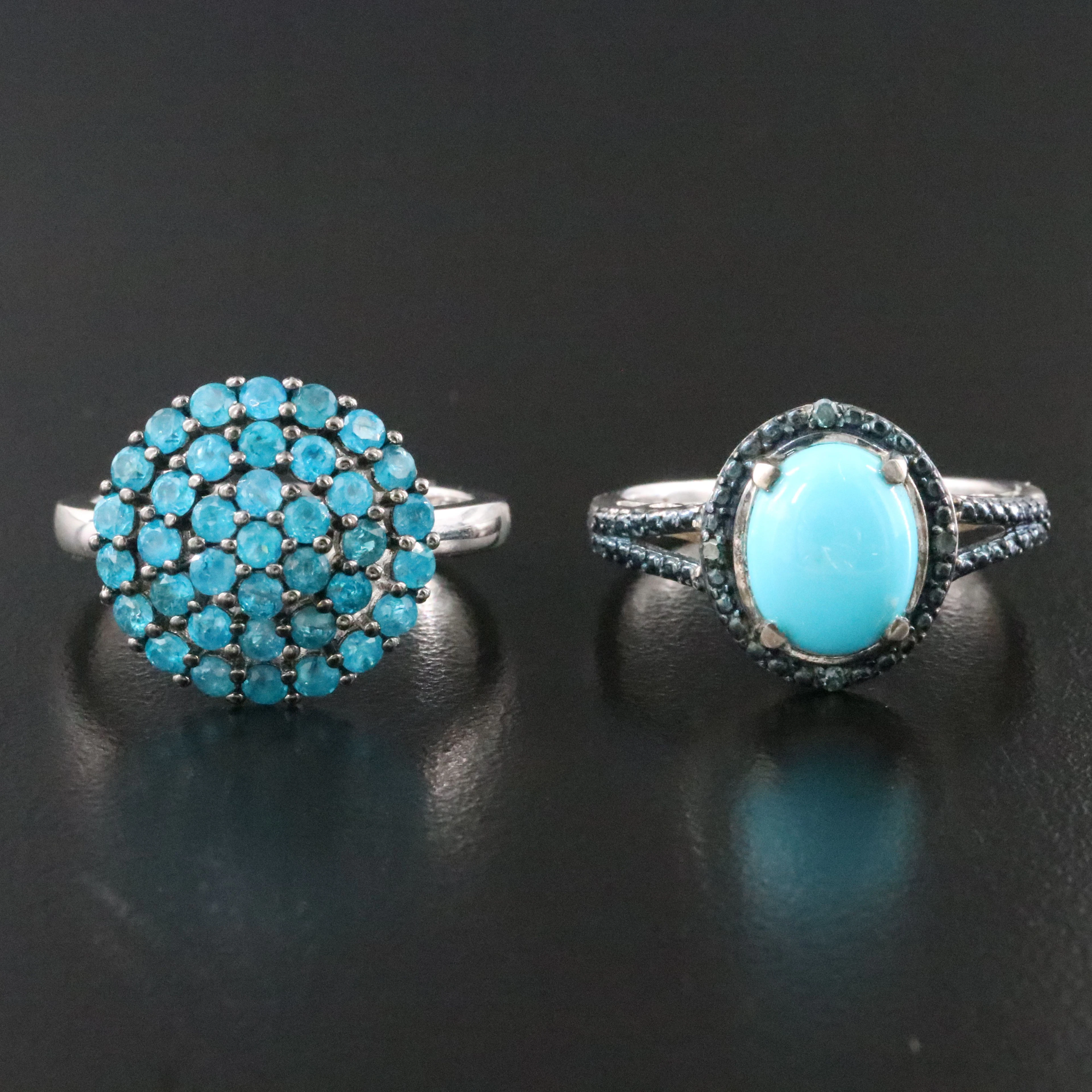 Sterling Rings Featuring Apatite and Turquoise with Diamond Accents
