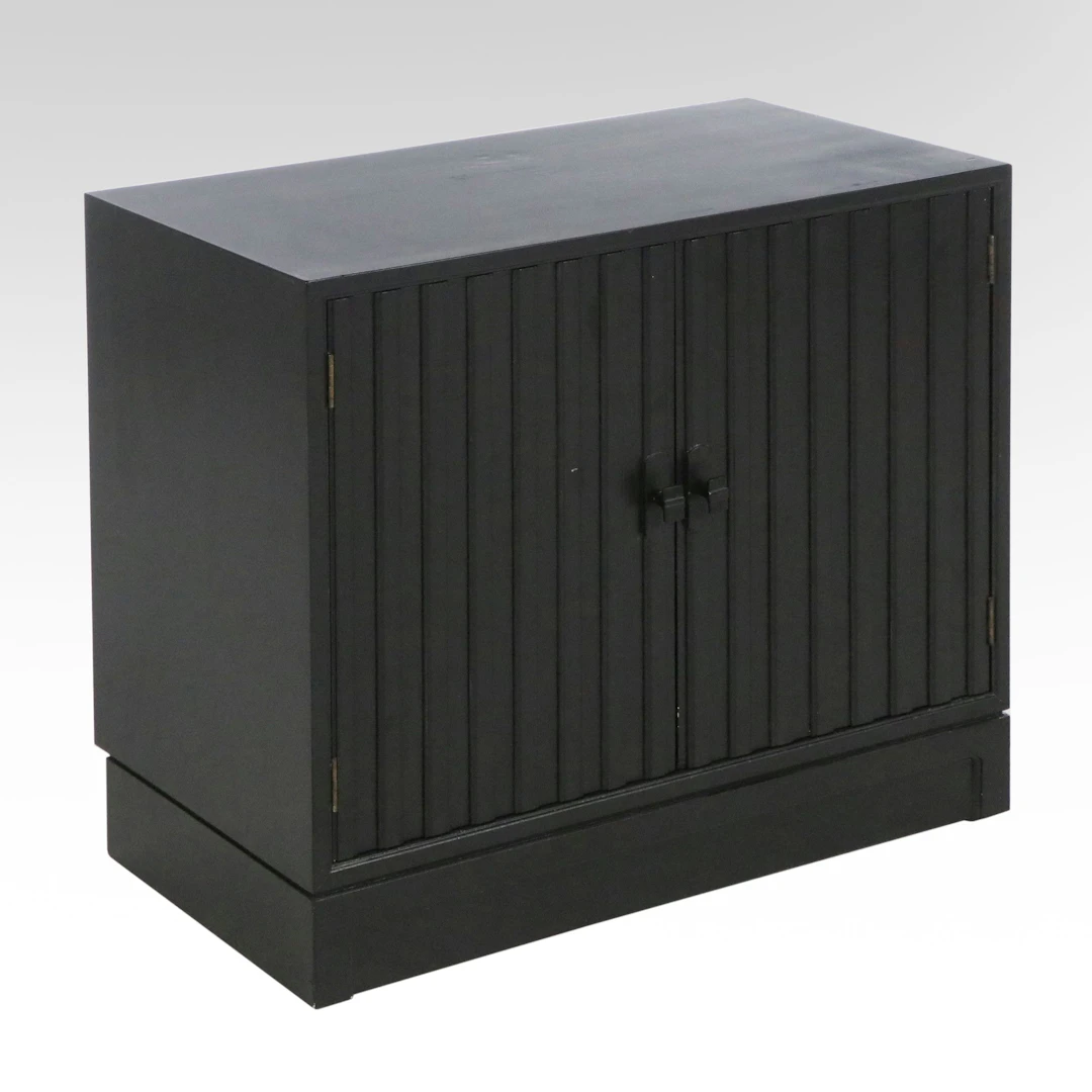 Black Ribbed Wood Accent Cabinet, Mid to Late 20th Century