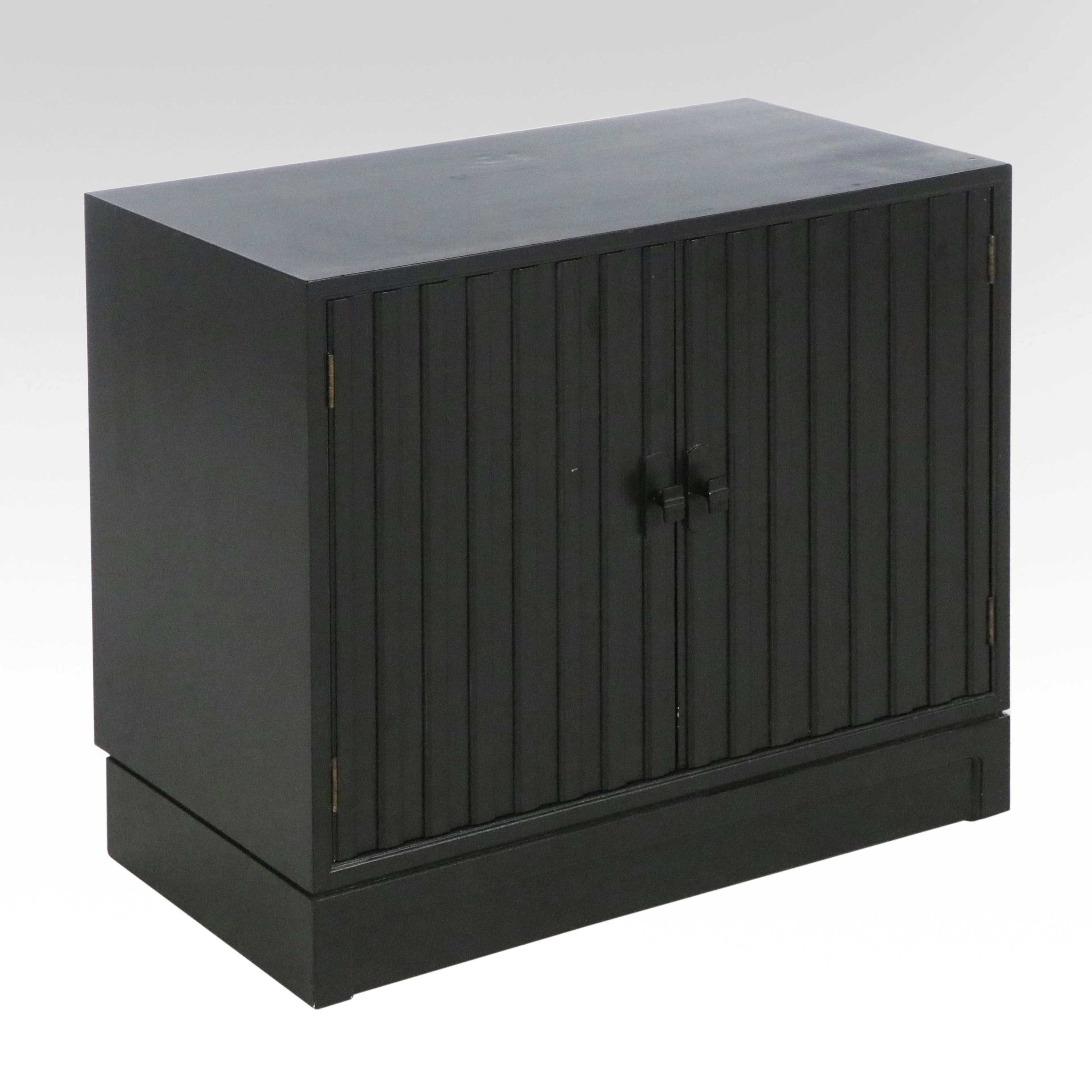 Black Ribbed Wood Accent Cabinet, Mid to Late 20th Century