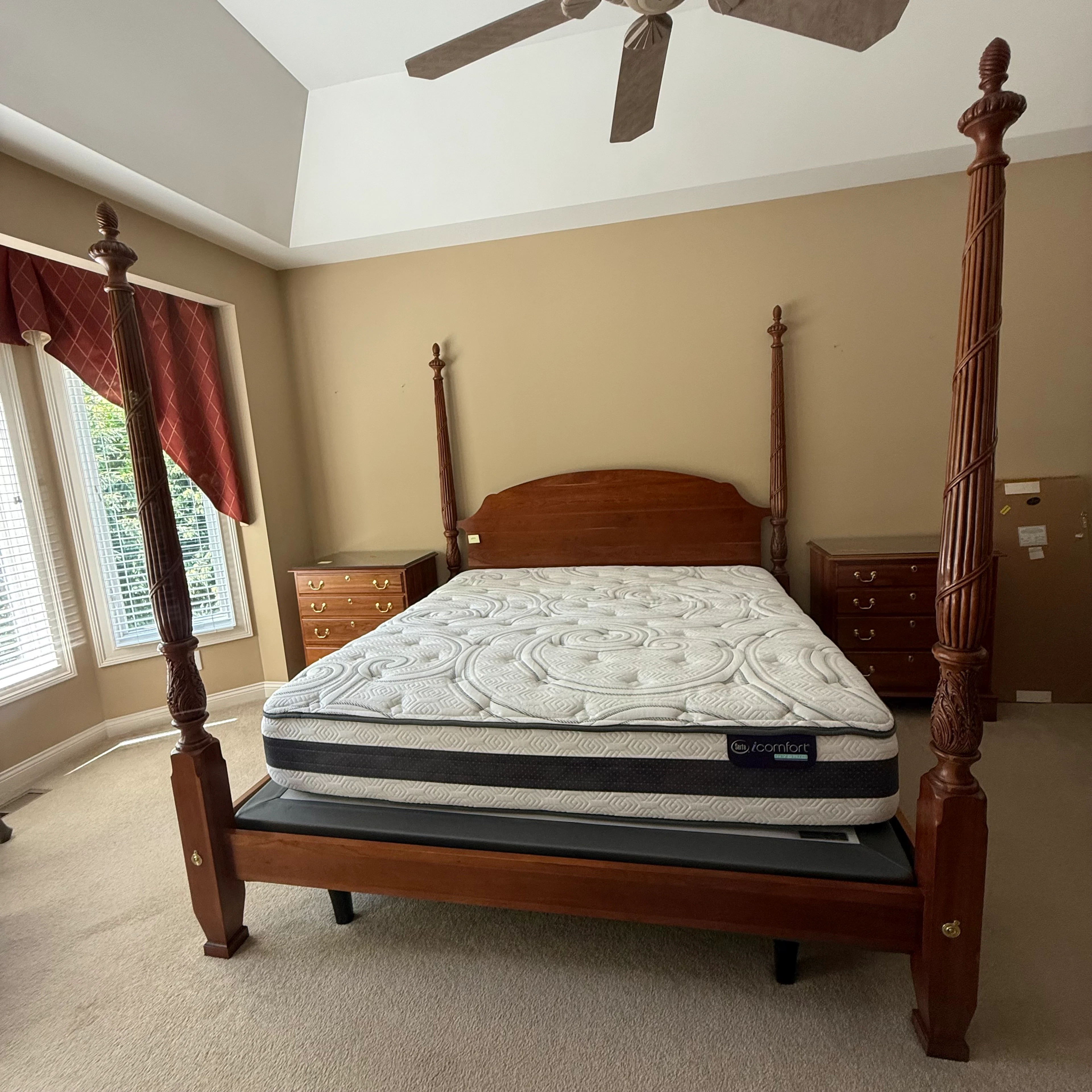 Federal Style Carved Cherry Four-Poster King Bed, Late 20th Century