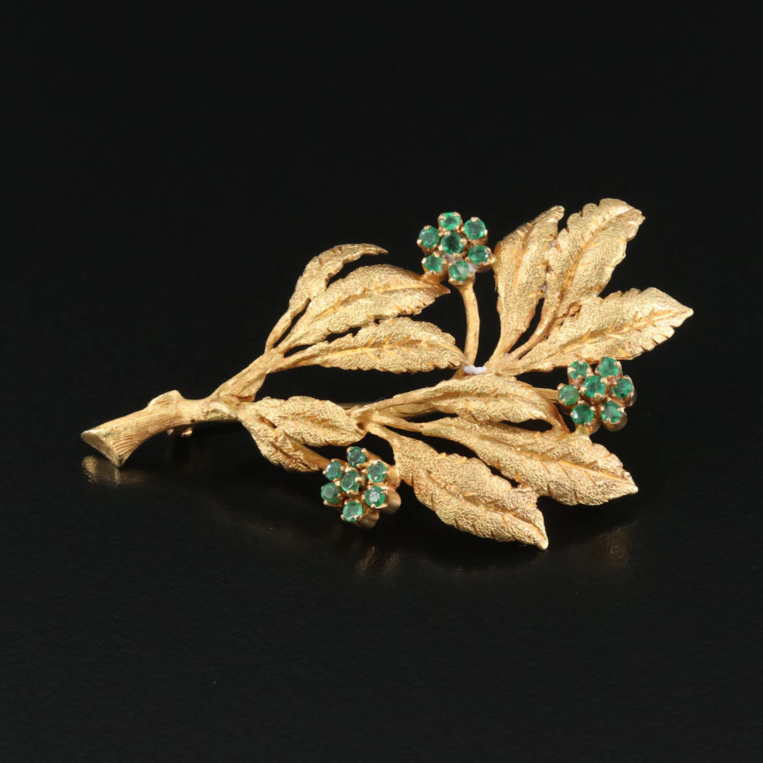 Franconeri & Co. 18K Emerald Floral Spray Brooch
