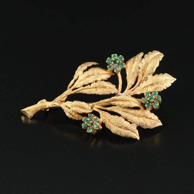 Franconeri & Co. 18K Emerald Floral Spray Brooch