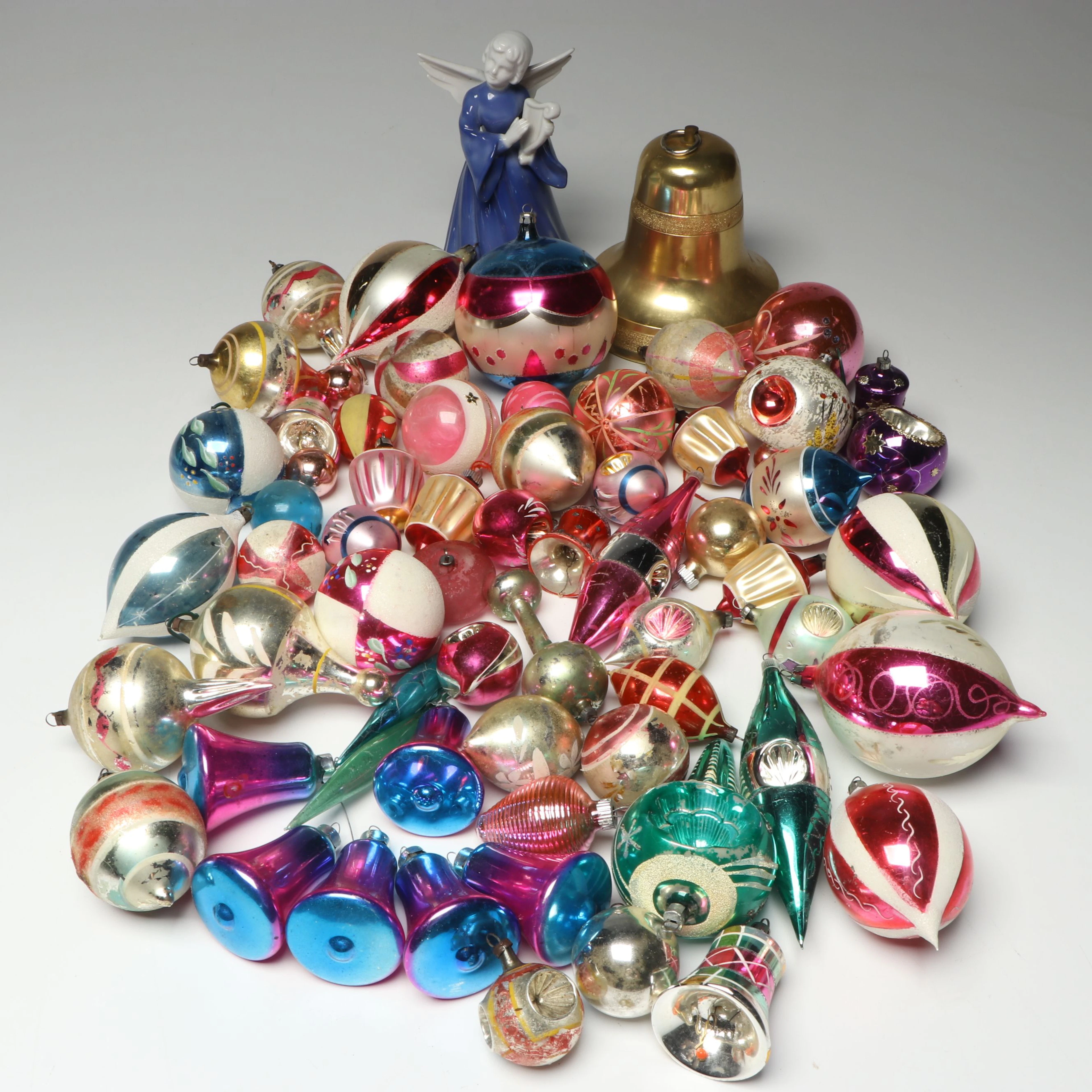 Hand-Painted Glass Ornaments with Bell and Musical Figurine