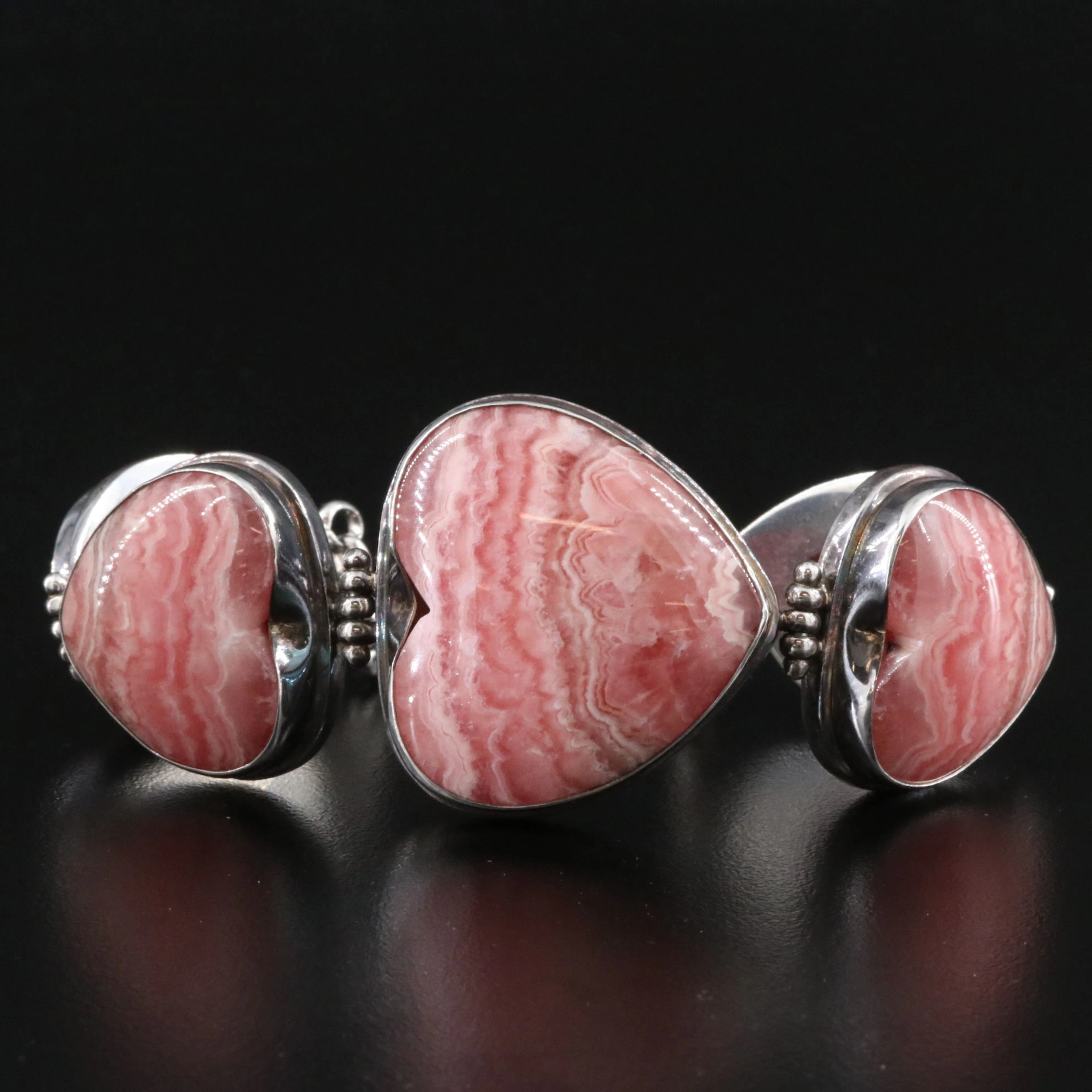 Sterling Rhodochrosite Graduated Heart Bracelet