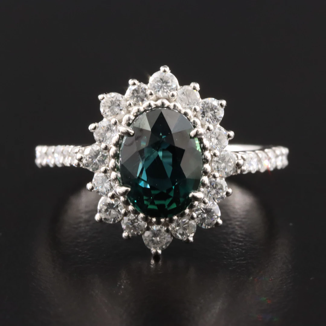 Platinum 2.08 CT Sapphire and Diamond Ring with GIA Report