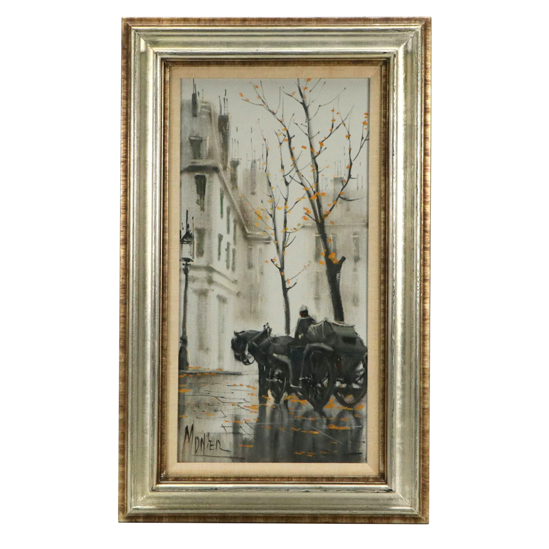 Lawrence Monier Oil Painting of Streetscape, Mid to Late 20th Century