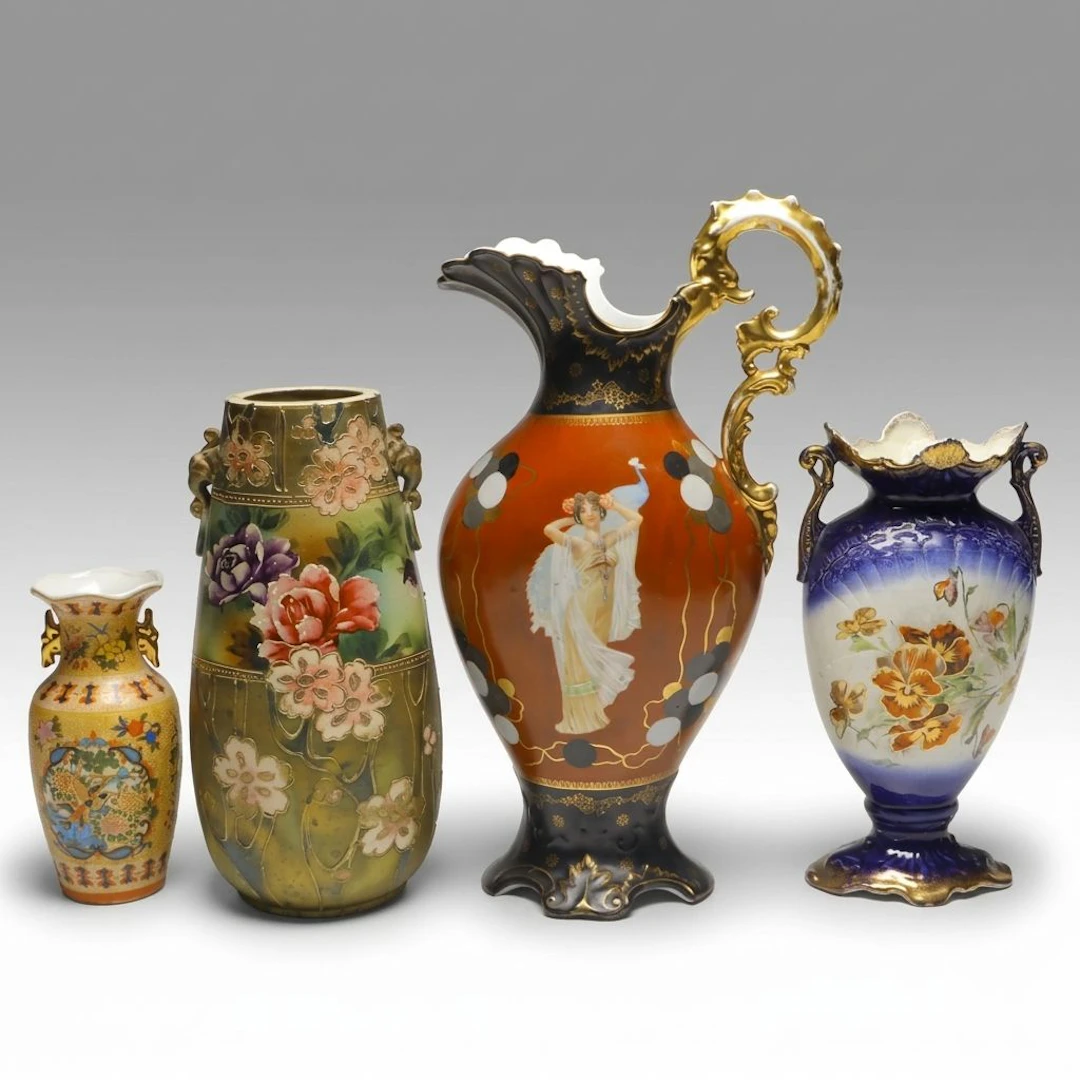 BBE Imperial Austria Portrait Ewer with Other Vases, Late 19th to Early 20th C.
